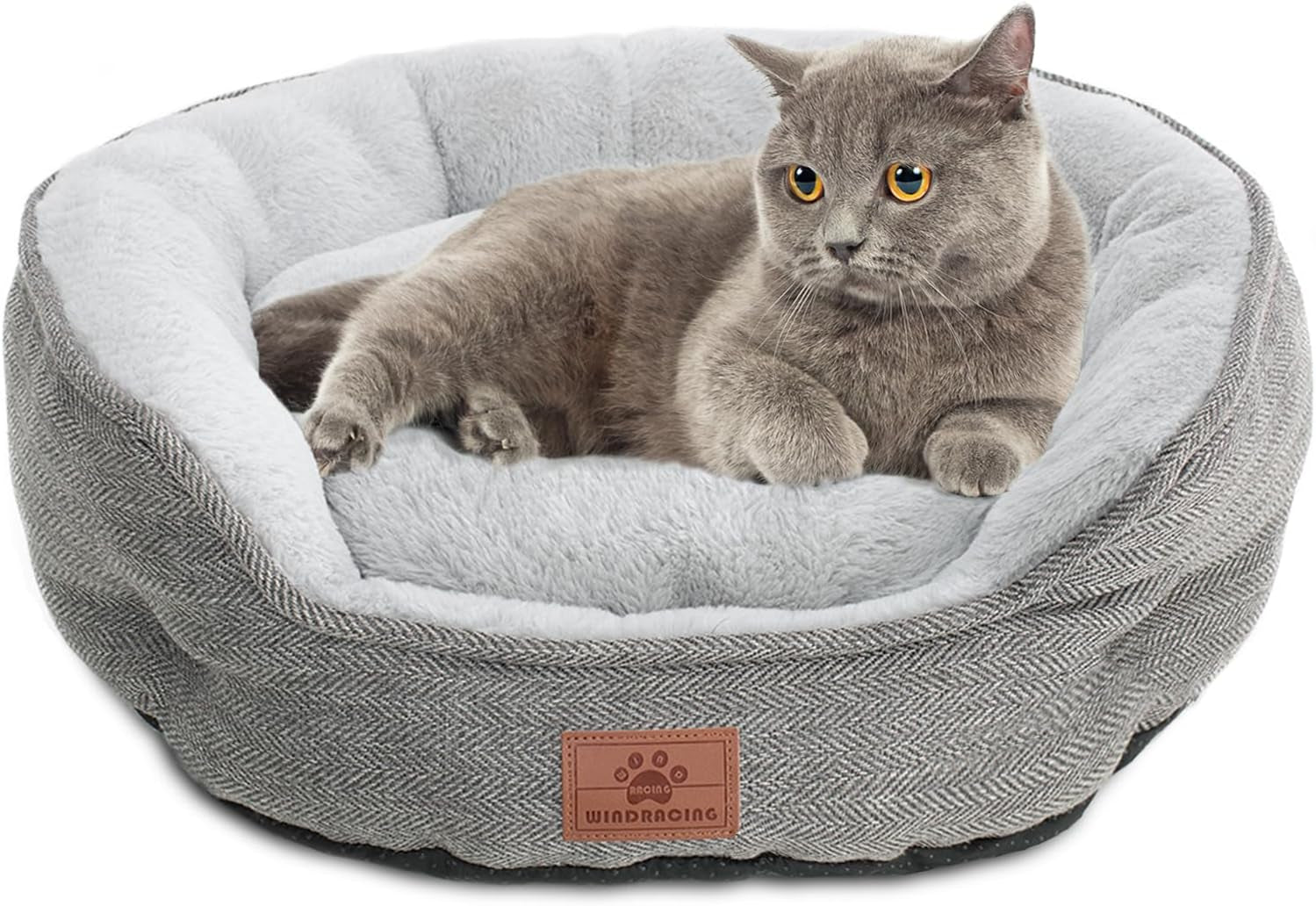 Cat Beds for Indoor Cats,Kitten Bed,Dog Bed for Extra Small Dogs Breeds,Puppy Kennel Bed, Comfy Durable Pet Sleeping Bed, Washable Roun Cat Beds & Non-Slip Bottom, Beige 18" L X 18" W X 7" Th
