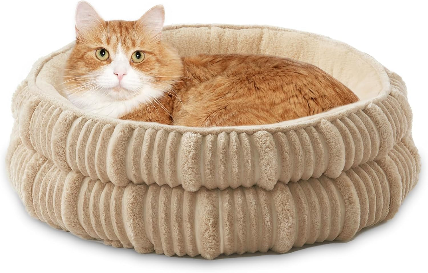 Cat Beds for Indoor Cats,Kitten Bed,Dog Bed for Extra Small Dogs Breeds,Puppy Kennel Bed, Comfy Durable Pet Sleeping Bed, Washable Roun Cat Beds & Non-Slip Bottom, Beige 18" L X 18" W X 7" Th