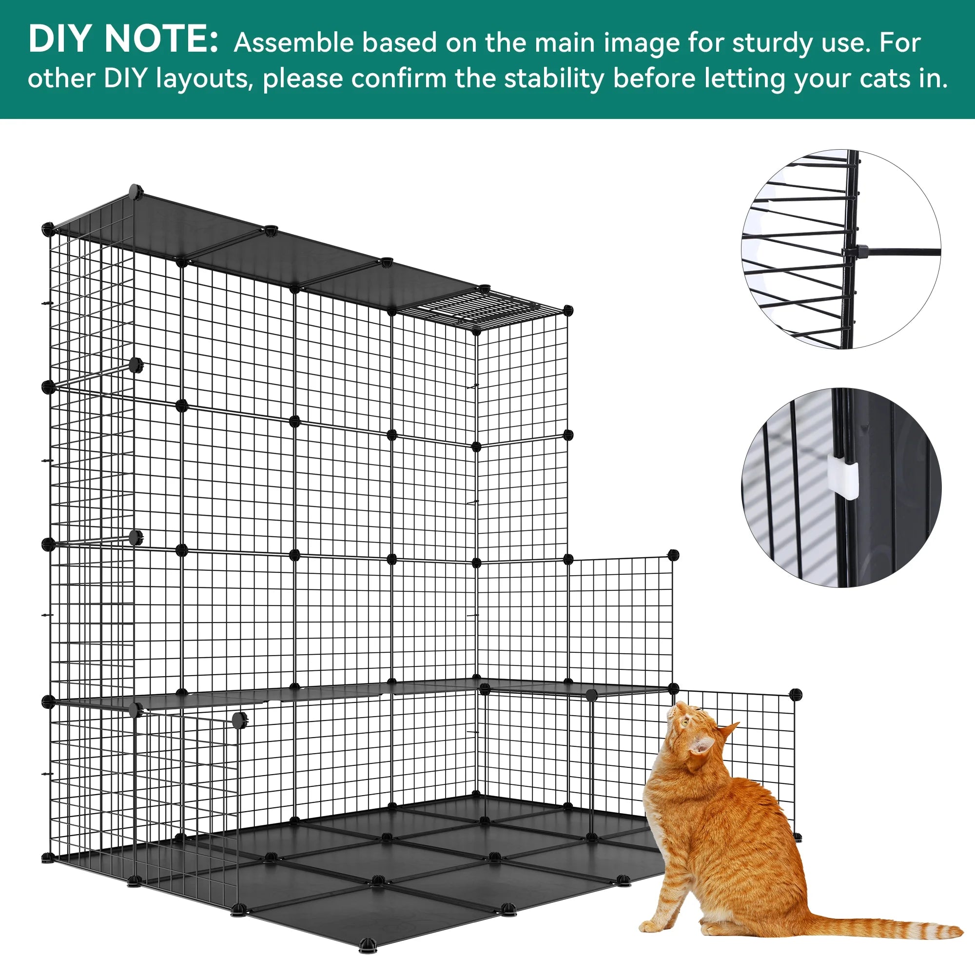 2-Tier Indoor Cat Cage,Versatile Pet Playpen for Ferrets, Kittens, Bunnies, Chinchillas, Squirrels. Detachable Metal Kennel Ideal for House Cats, RV Travel, Camping