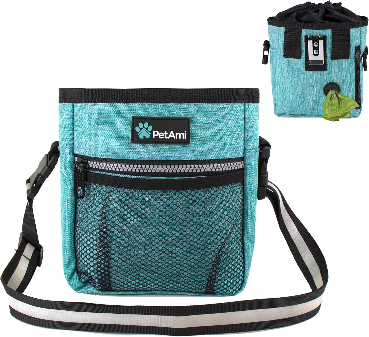 Dog Treat Pouch, Pet Treat Pouch for Training, Dog Walking Bag Holder for Kibbles, Pet Food Toy, Dog Trainer Essentials Supplies, Poop Bag Dispenser, 3 Ways to Wear (Heather Gray)