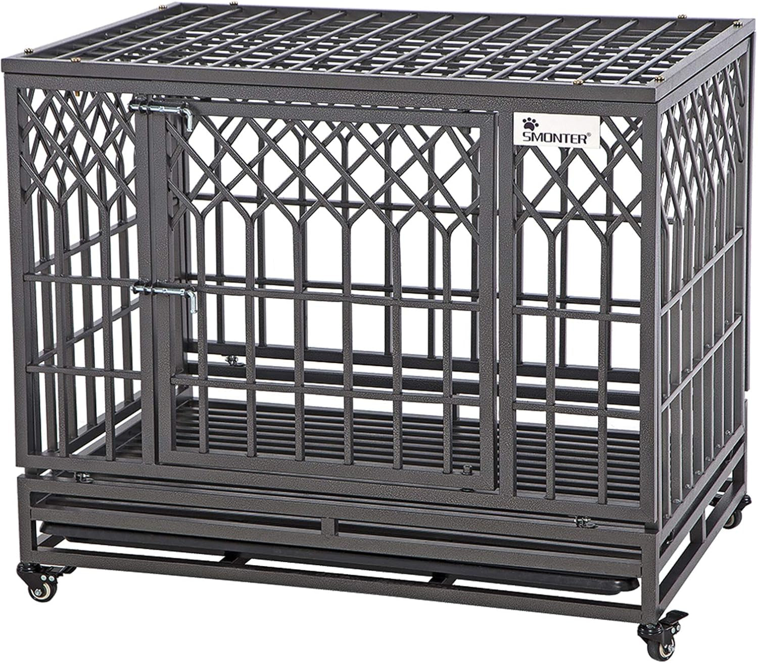 Heavy Duty Dog Cage for Large Dog Strong Metal Kennel and Crate Pet Playpen with Three Doors, Four Wheels,38 Inch,Y Shape,Silver … … …
