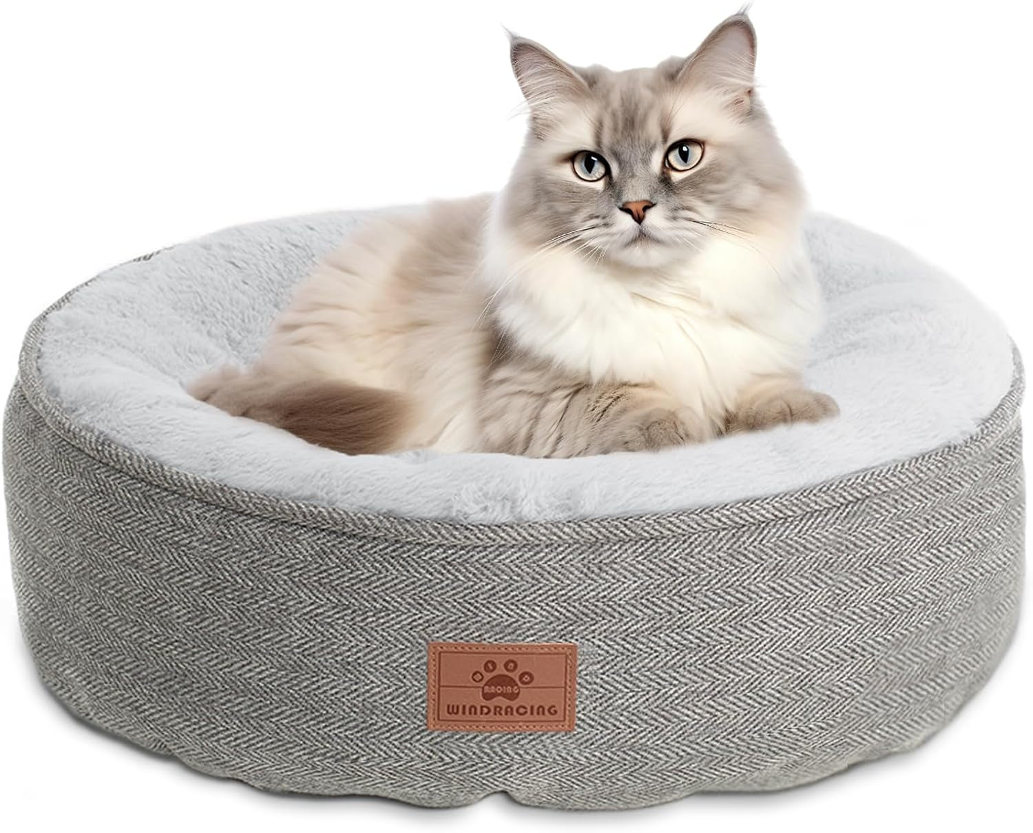 Cat Beds for Indoor Cats,Kitten Bed,Dog Bed for Extra Small Dogs Breeds,Puppy Kennel Bed, Comfy Durable Pet Sleeping Bed, Washable Roun Cat Beds & Non-Slip Bottom, Beige 18" L X 18" W X 7" Th