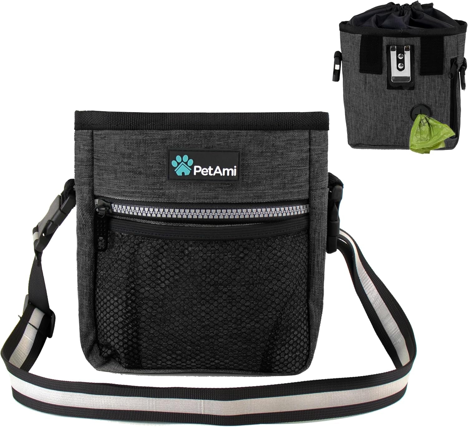 Dog Treat Pouch, Pet Treat Pouch for Training, Dog Walking Bag Holder for Kibbles, Pet Food Toy, Dog Trainer Essentials Supplies, Poop Bag Dispenser, 3 Ways to Wear (Heather Gray)