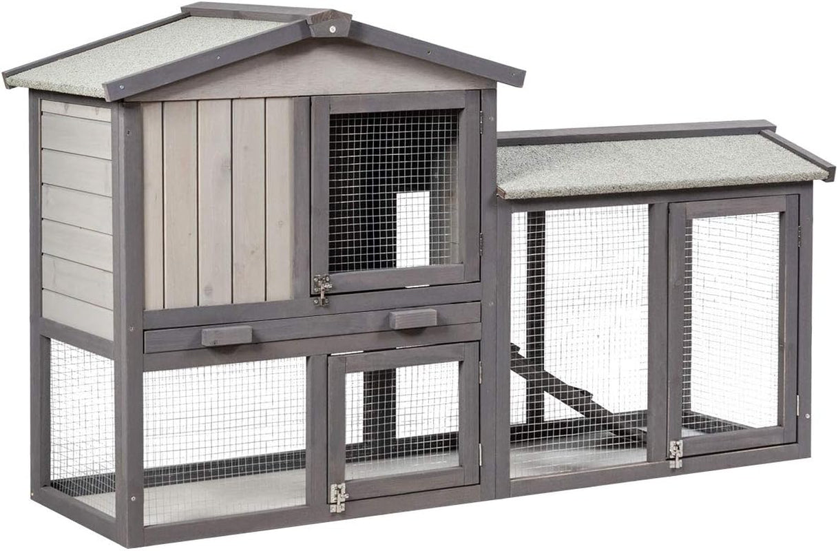 Rabbit Hutch Indoor and Outdoor, 58-Inch Bunny Cage with Removable Tray & Ramp, Wood Chicken Coop with Waterproof Roof for Rabbits, Chicken and Guinea Pigs