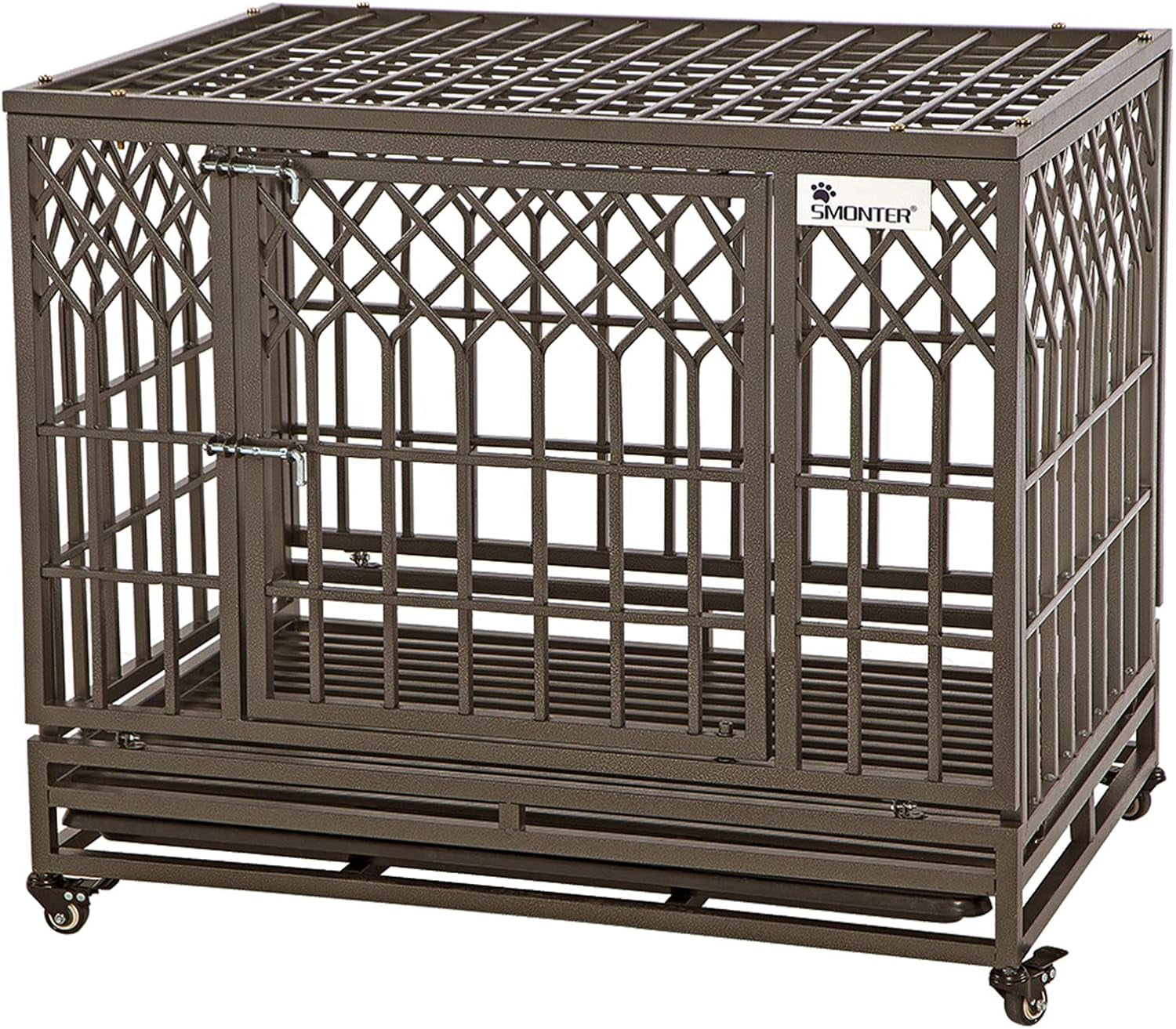 Heavy Duty Dog Cage for Large Dog Strong Metal Kennel and Crate Pet Playpen with Three Doors, Four Wheels,38 Inch,Y Shape,Silver … … …