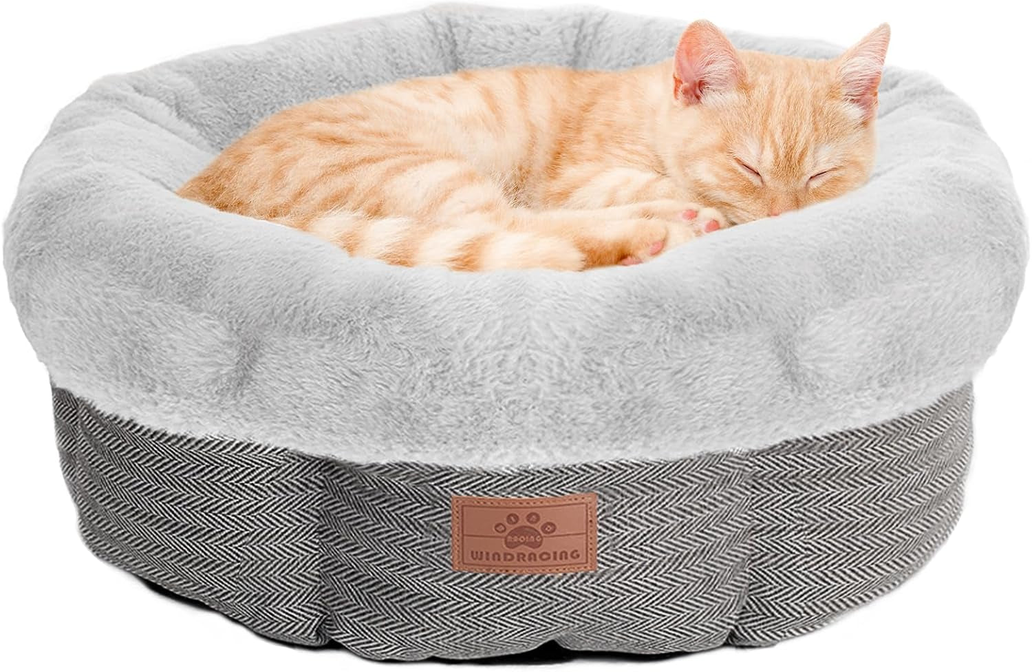 Cat Beds for Indoor Cats,Kitten Bed,Dog Bed for Extra Small Dogs Breeds,Puppy Kennel Bed, Comfy Durable Pet Sleeping Bed, Washable Roun Cat Beds & Non-Slip Bottom, Beige 18" L X 18" W X 7" Th