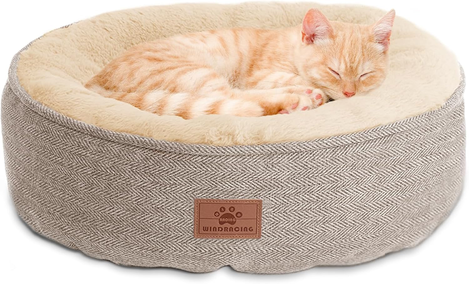 Cat Beds for Indoor Cats,Kitten Bed,Dog Bed for Extra Small Dogs Breeds,Puppy Kennel Bed, Comfy Durable Pet Sleeping Bed, Washable Roun Cat Beds & Non-Slip Bottom, Beige 18" L X 18" W X 7" Th