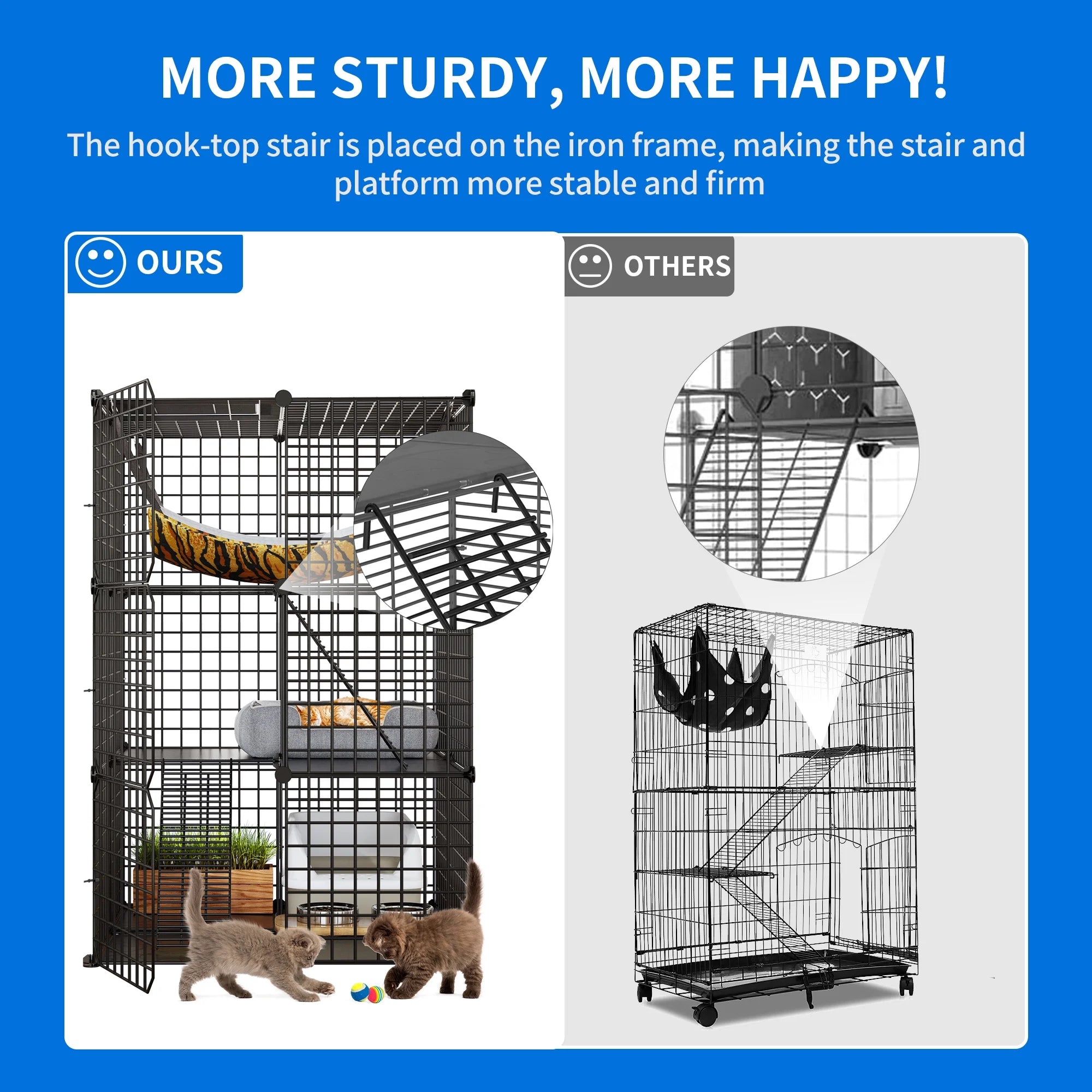 Indoor Cat Cage - DIY Cat Enclosures Metal Playpen with 3 Tiers, Extra Large Hammock, and Sturdy Design