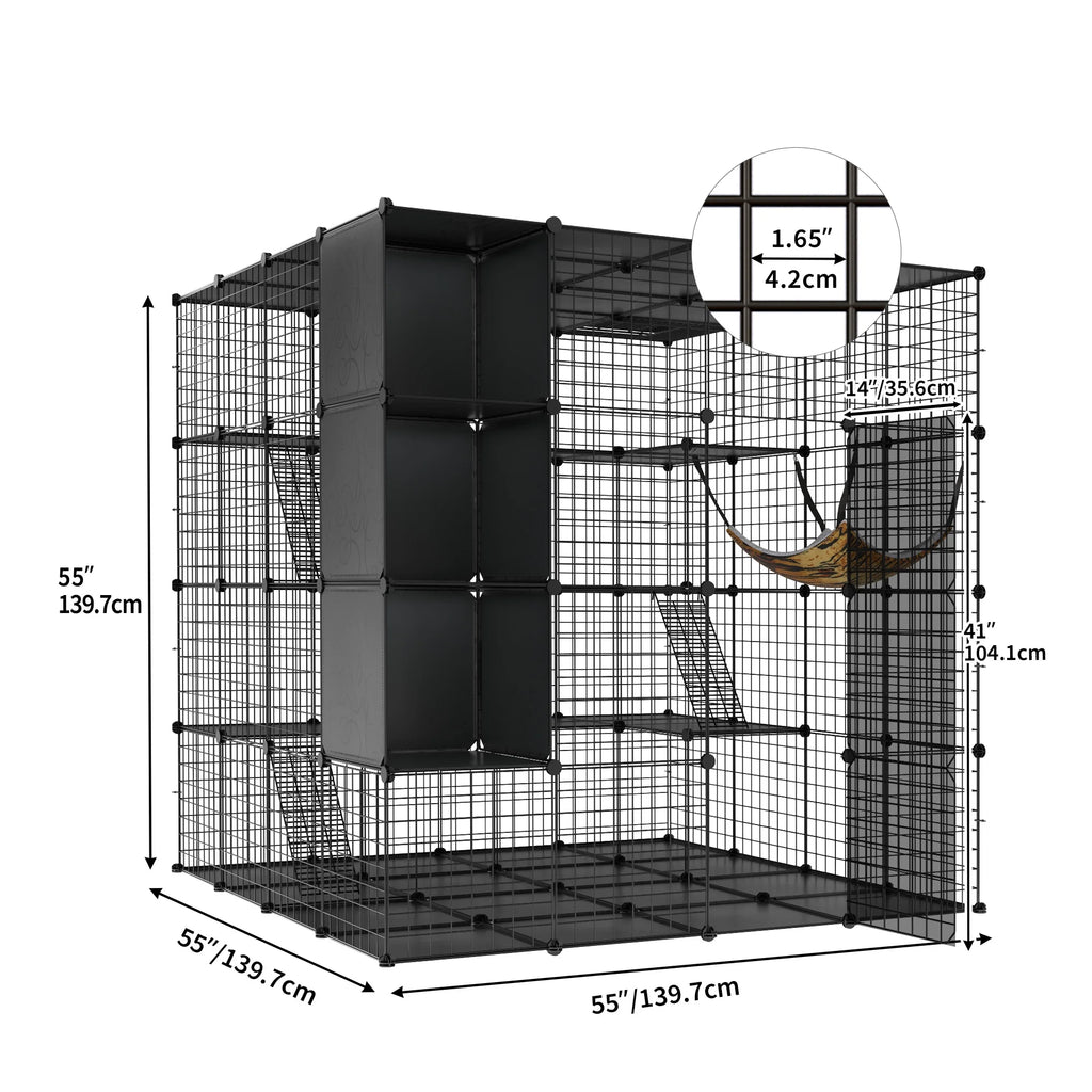 4-Tiers Cat Cages with Storage Cube DIY Catio Outdoor Cat Enclosures Metal Cat Playpen with Free Hammock Ideal for 1-4 Cats