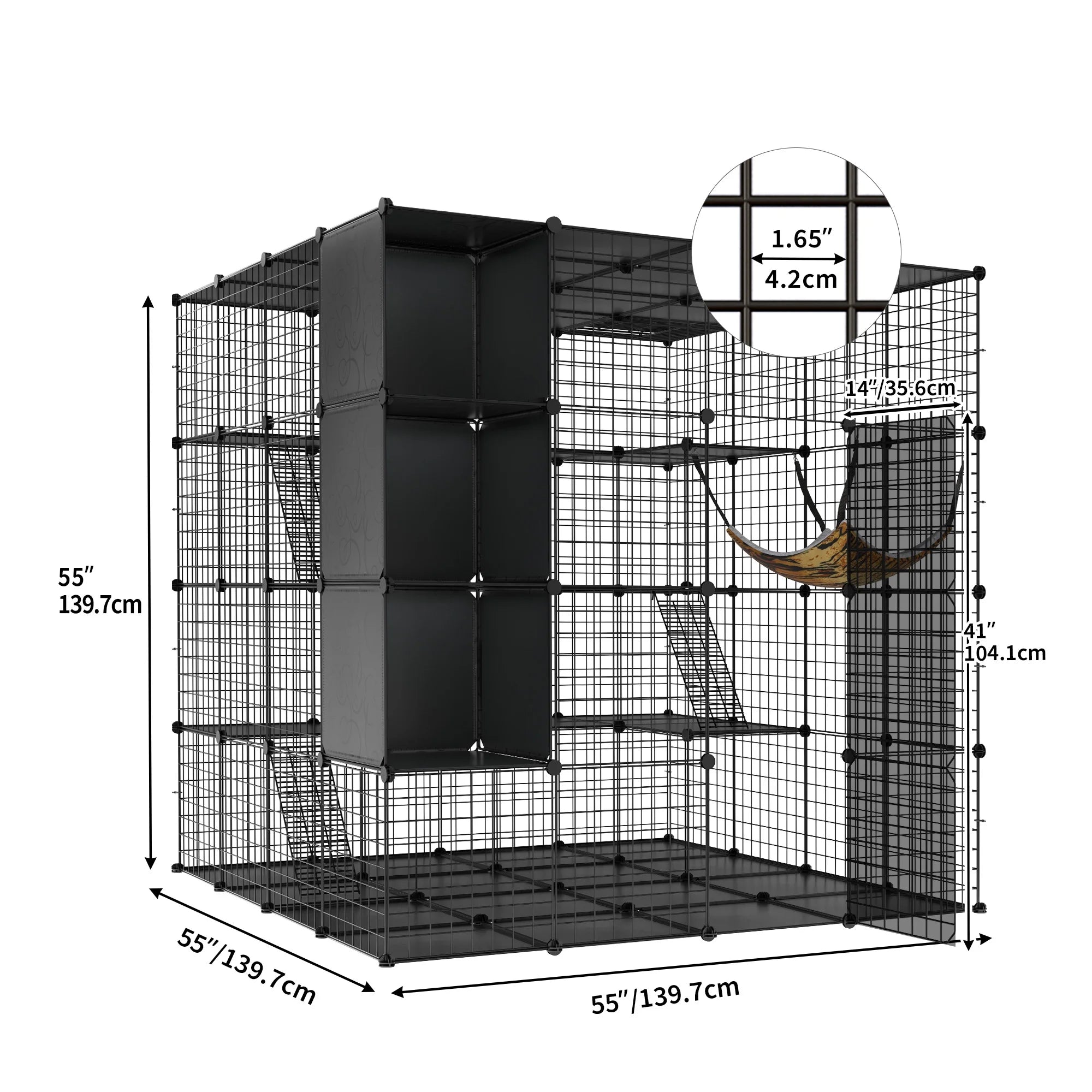 4-Tiers Cat Cages with Storage Cube DIY Catio Outdoor Cat Enclosures Metal Cat Playpen with Free Hammock Ideal for 1-4 Cats