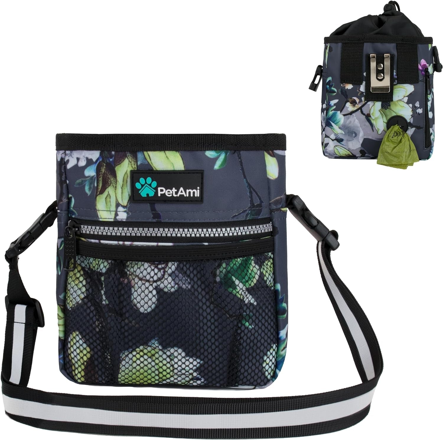 Dog Treat Pouch, Pet Treat Pouch for Training, Dog Walking Bag Holder for Kibbles, Pet Food Toy, Dog Trainer Essentials Supplies, Poop Bag Dispenser, 3 Ways to Wear (Heather Gray)