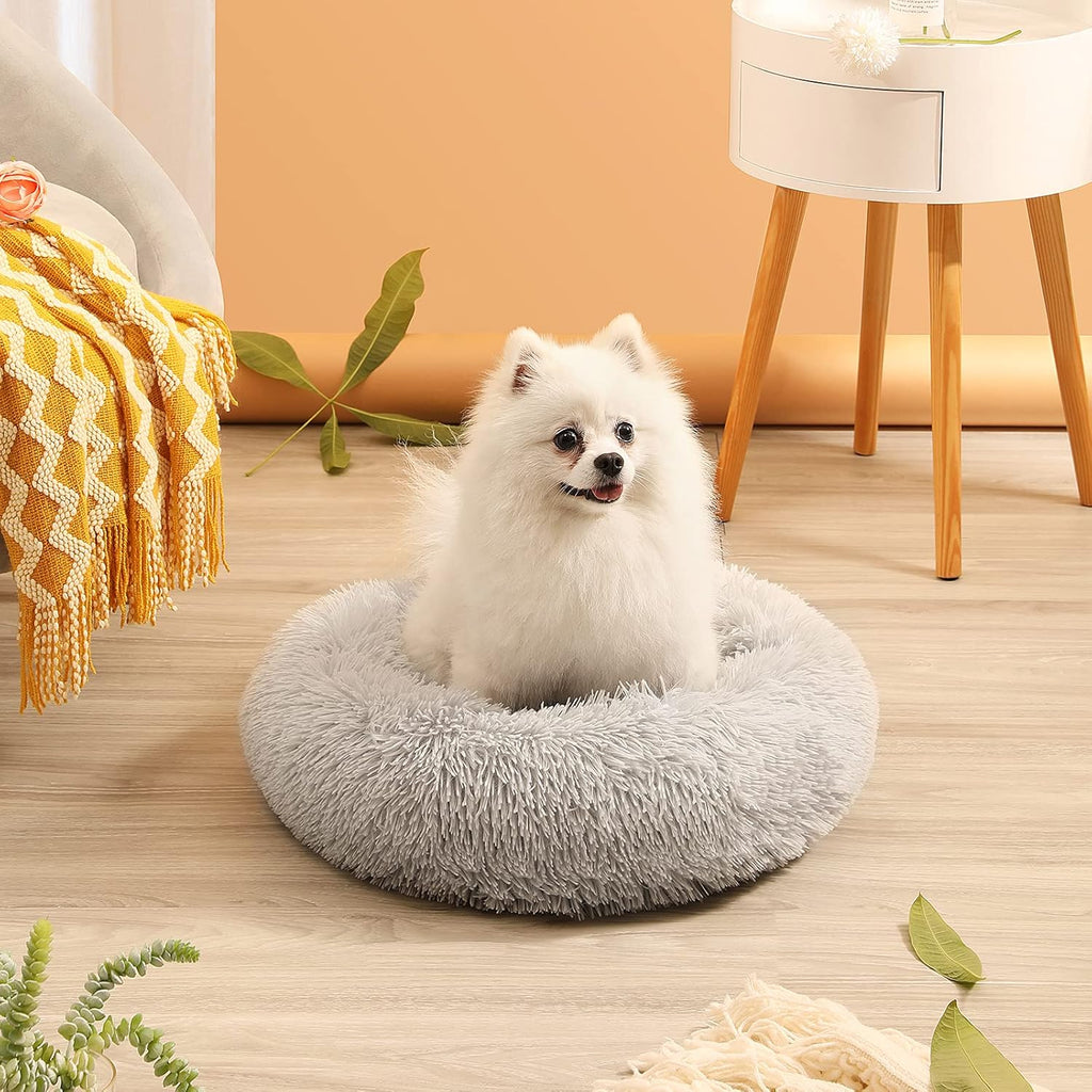 Anti-Anxiety Donut Cat & Dog Bed - Round, Cozy, Plush, Machine Washable, 20X20Inch Grey
