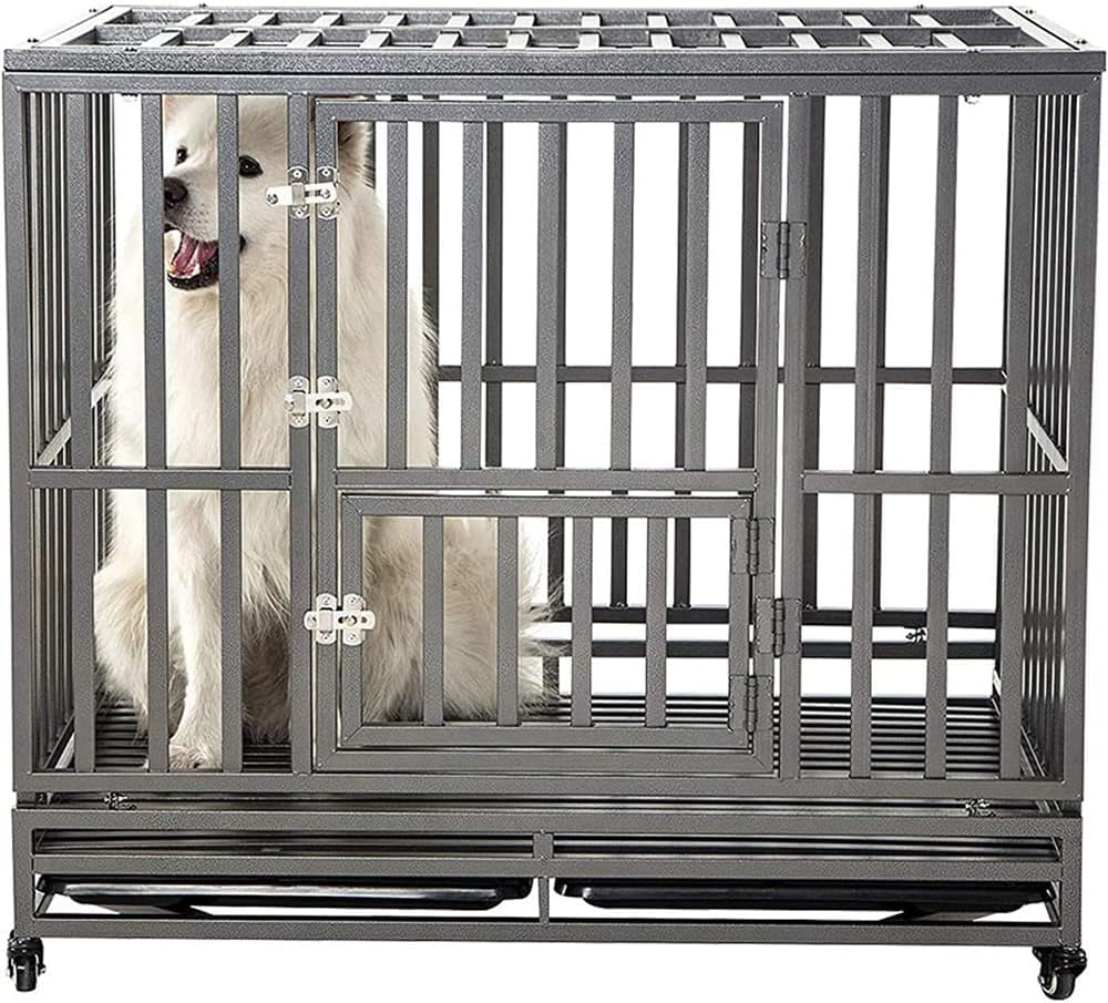 Heavy Duty Dog Cage for Large Dog Strong Metal Kennel and Crate Pet Playpen with Three Doors, Four Wheels,38 Inch,Y Shape,Silver … … …