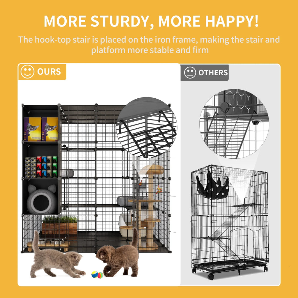 4-Tiers Cat Cages with Storage Cube DIY Catio Outdoor Cat Enclosures Metal Cat Playpen with Free Hammock Ideal for 1-4 Cats
