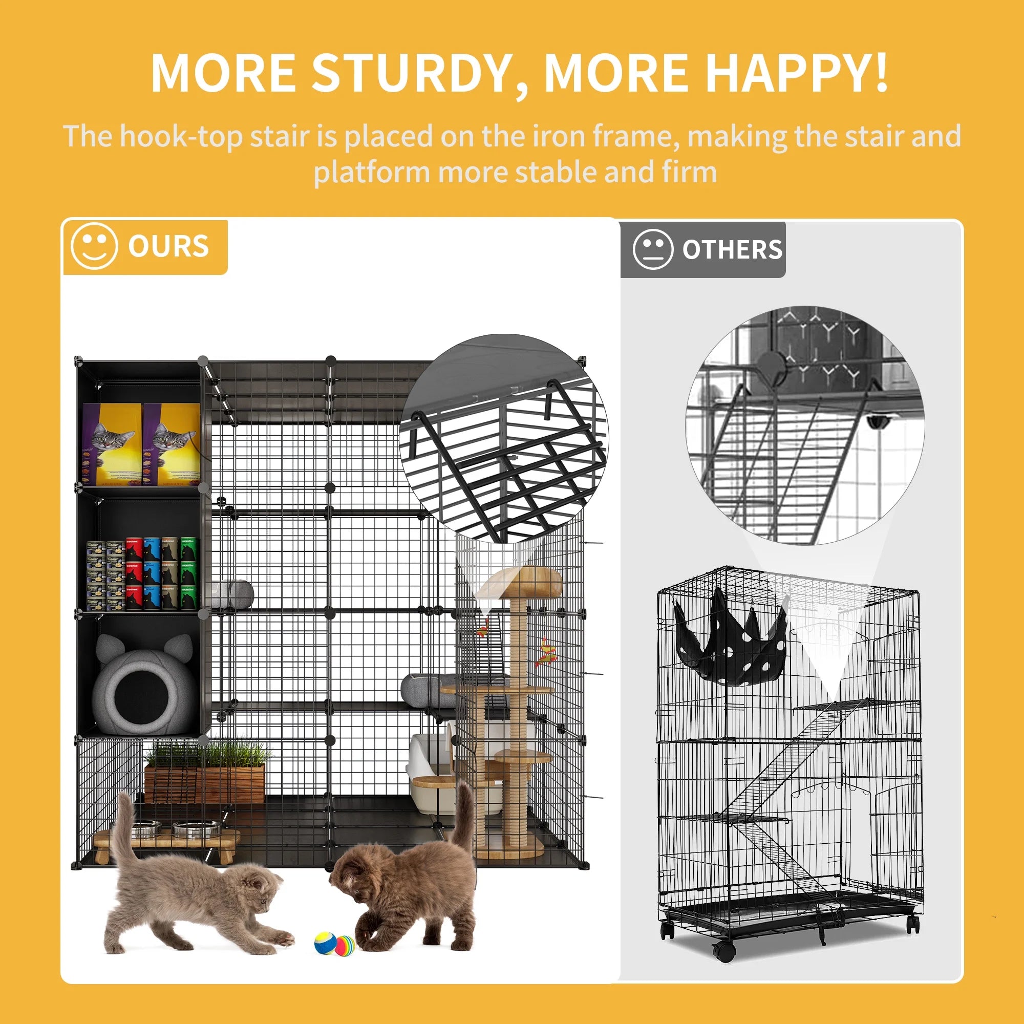 4-Tiers Cat Cages with Storage Cube DIY Catio Outdoor Cat Enclosures Metal Cat Playpen with Free Hammock Ideal for 1-4 Cats
