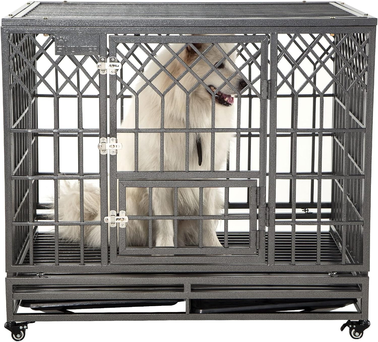 Heavy Duty Dog Cage for Large Dog Strong Metal Kennel and Crate Pet Playpen with Three Doors, Four Wheels,38 Inch,Y Shape,Silver … … …