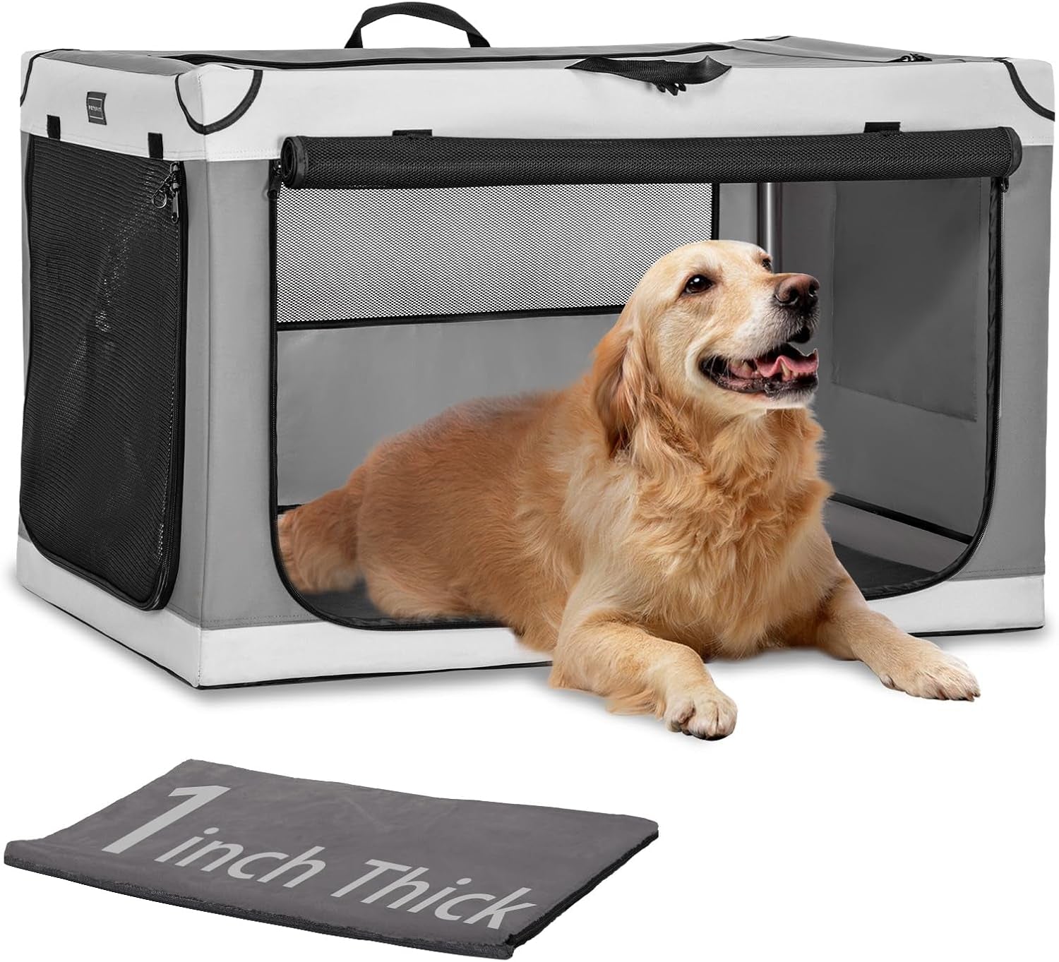 Portable Dog Crate, Soft Dog Crate - 24 Inch Easy Set-Up, Light, Sturdy, Comfy inside with Thicken Mat, Collapsible Crate for Home and Travel Black