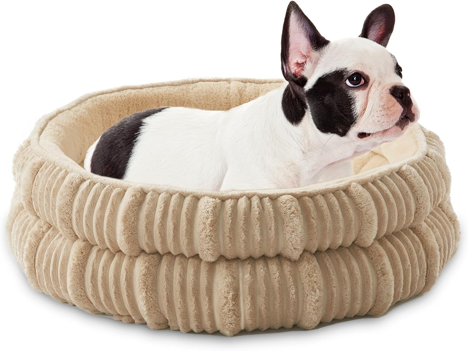 Cat Beds for Indoor Cats,Kitten Bed,Dog Bed for Extra Small Dogs Breeds,Puppy Kennel Bed, Comfy Durable Pet Sleeping Bed, Washable Roun Cat Beds & Non-Slip Bottom, Beige 18" L X 18" W X 7" Th