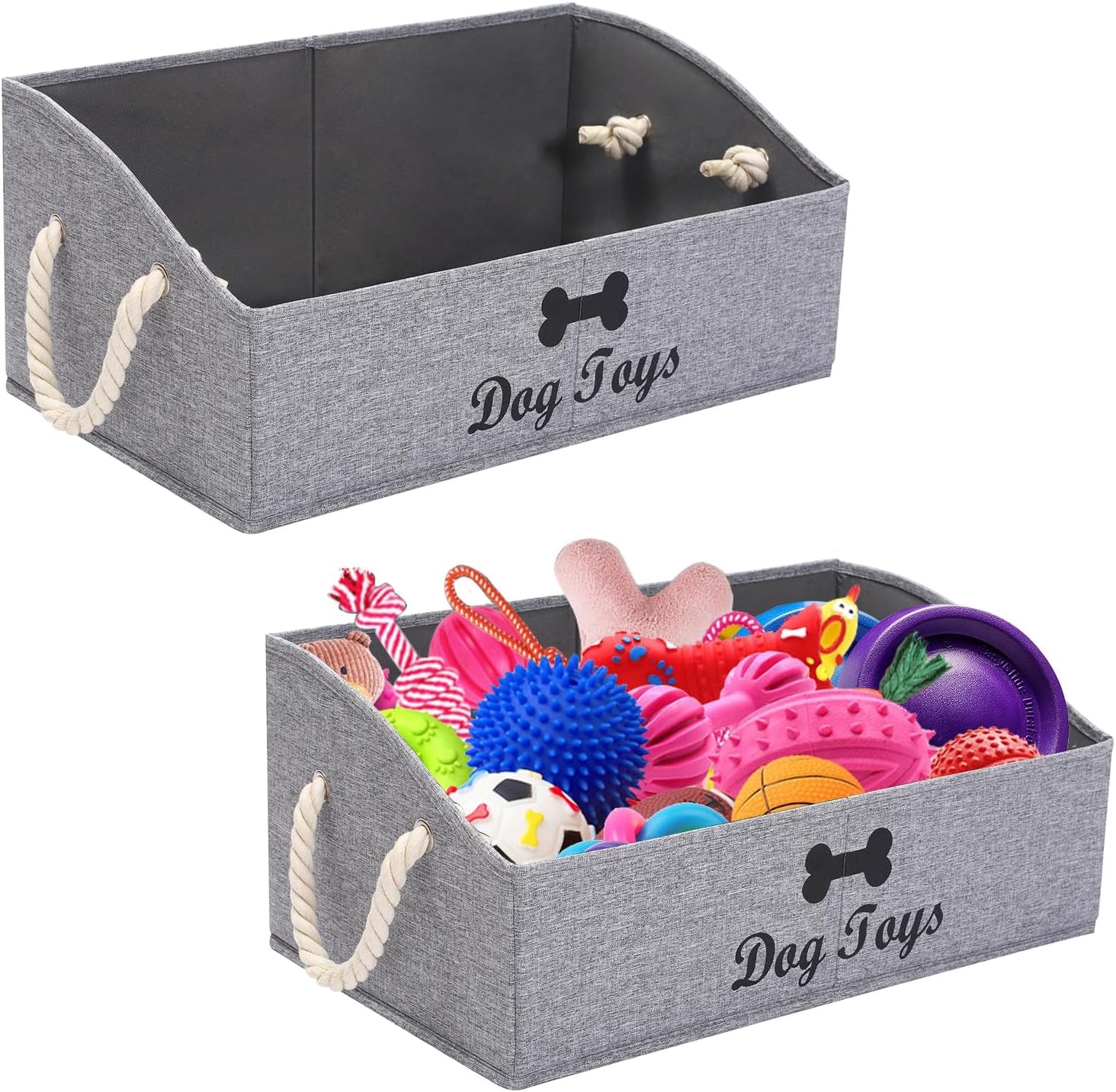 Large Cat Toys Storage Bins - Foldable Fabric Trapezoid Organizer Boxes with Weave Rope Handle, Collapsible Basket for Shelves,Cat Toys,Cat Apparel & Accessories(Gray-Cat)