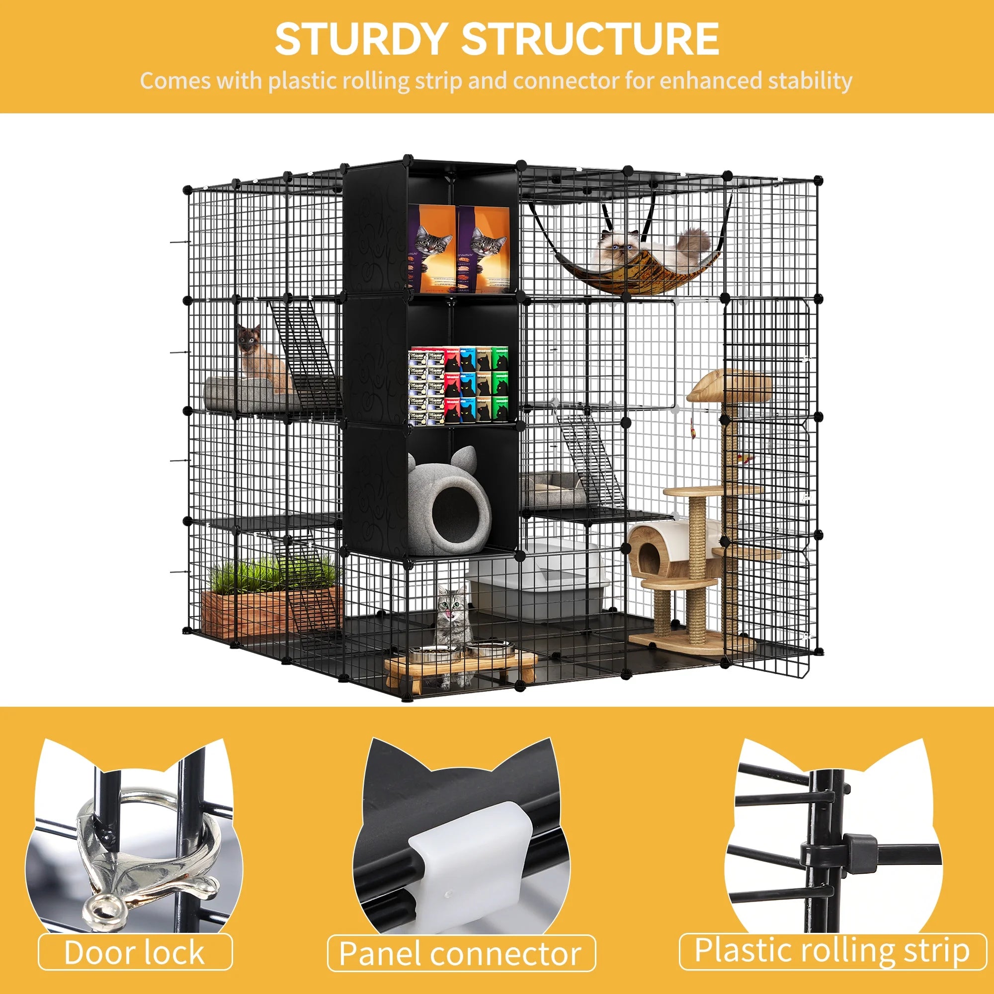 4-Tiers Cat Cages with Storage Cube DIY Catio Outdoor Cat Enclosures Metal Cat Playpen with Free Hammock Ideal for 1-4 Cats