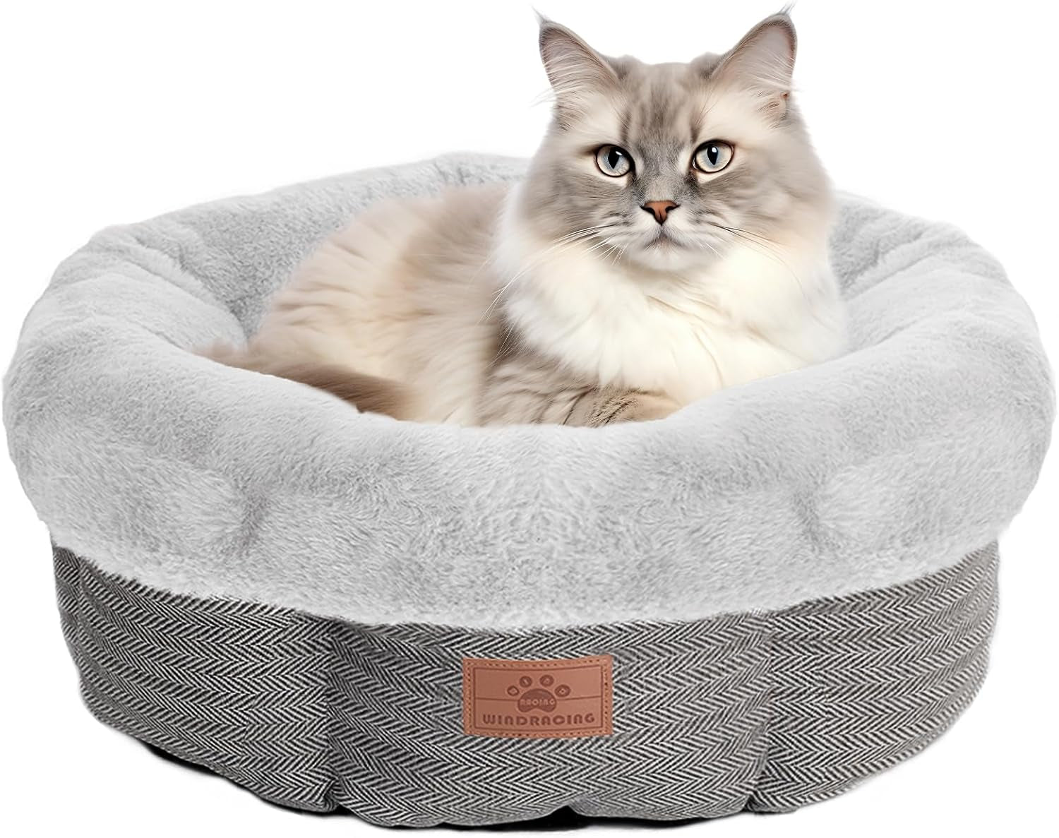 Cat Beds for Indoor Cats,Kitten Bed,Dog Bed for Extra Small Dogs Breeds,Puppy Kennel Bed, Comfy Durable Pet Sleeping Bed, Washable Roun Cat Beds & Non-Slip Bottom, Beige 18" L X 18" W X 7" Th