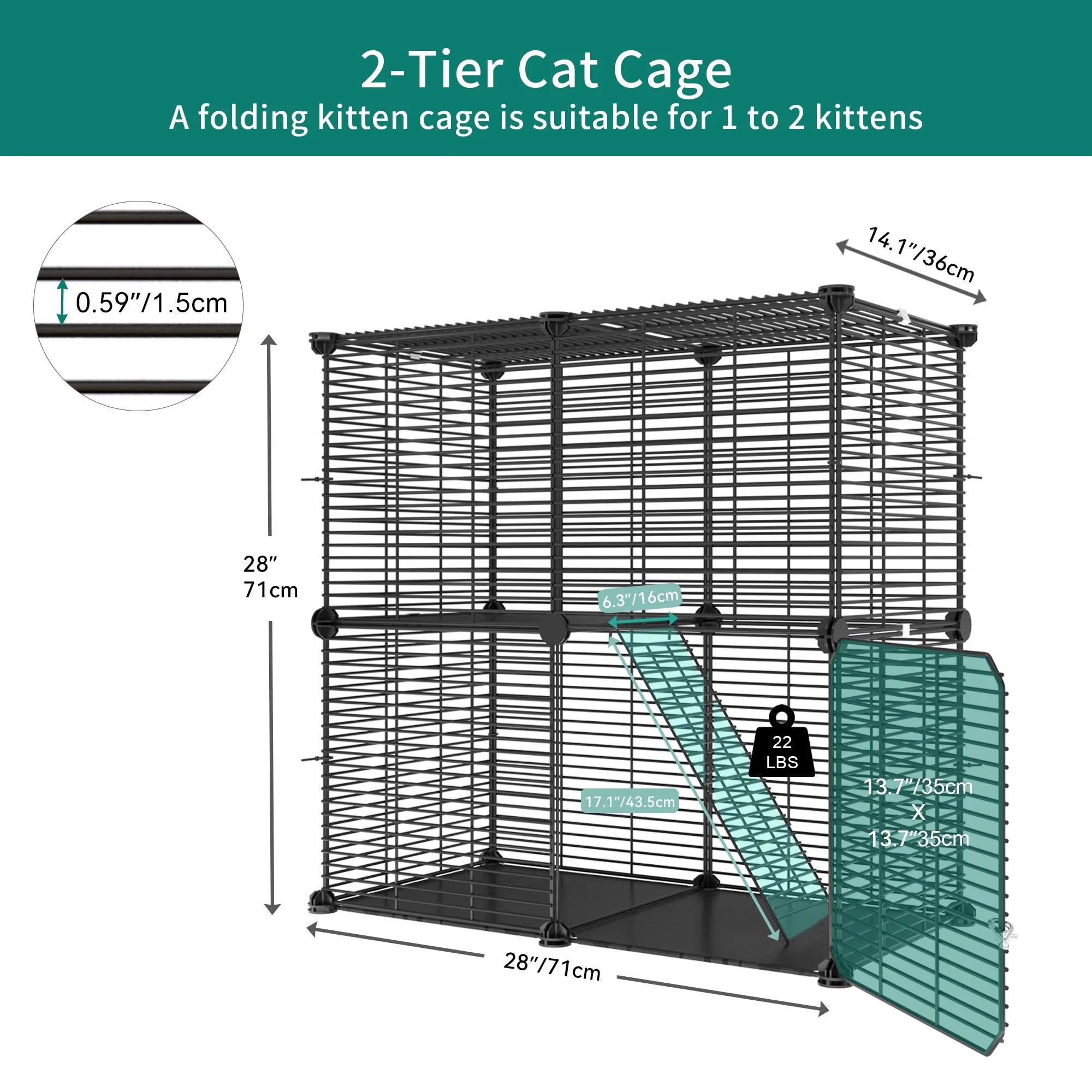 2-Tier Indoor Cat Cage,Versatile Pet Playpen for Ferrets, Kittens, Bunnies, Chinchillas, Squirrels. Detachable Metal Kennel Ideal for House Cats, RV Travel, Camping