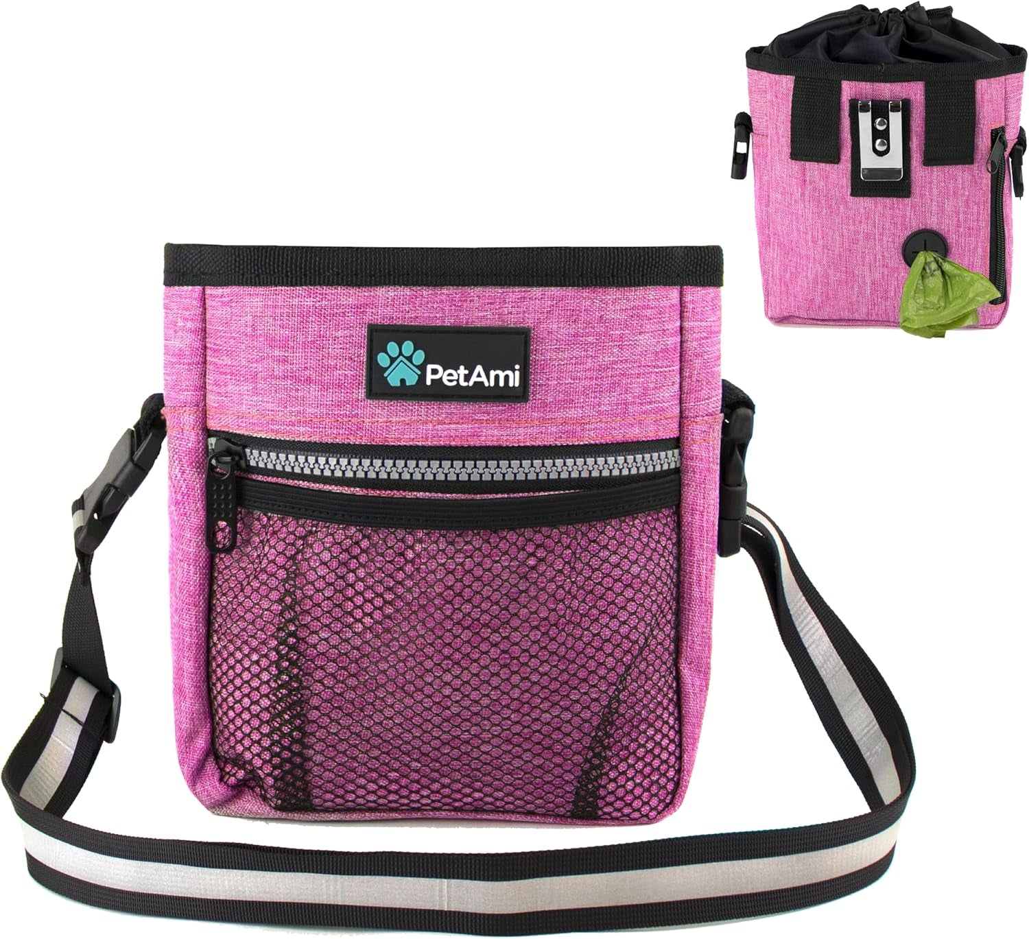 Dog Treat Pouch, Pet Treat Pouch for Training, Dog Walking Bag Holder for Kibbles, Pet Food Toy, Dog Trainer Essentials Supplies, Poop Bag Dispenser, 3 Ways to Wear (Heather Gray)