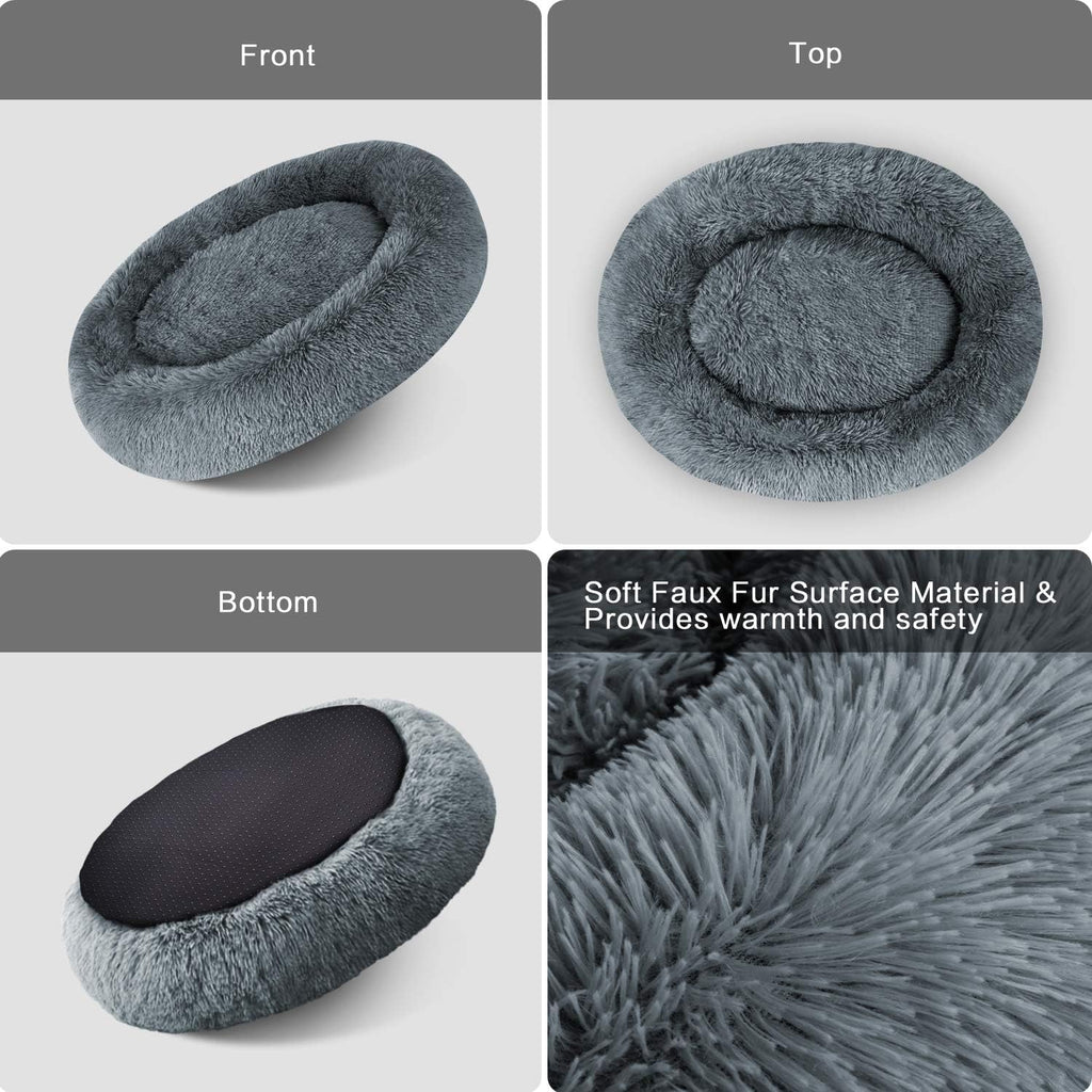 Cuddler Dog Bed | Soft Faux Fur Surface Material | Donut Pillow Bed, Machine Washable | Non-Slip Bottom | Delicate Edge