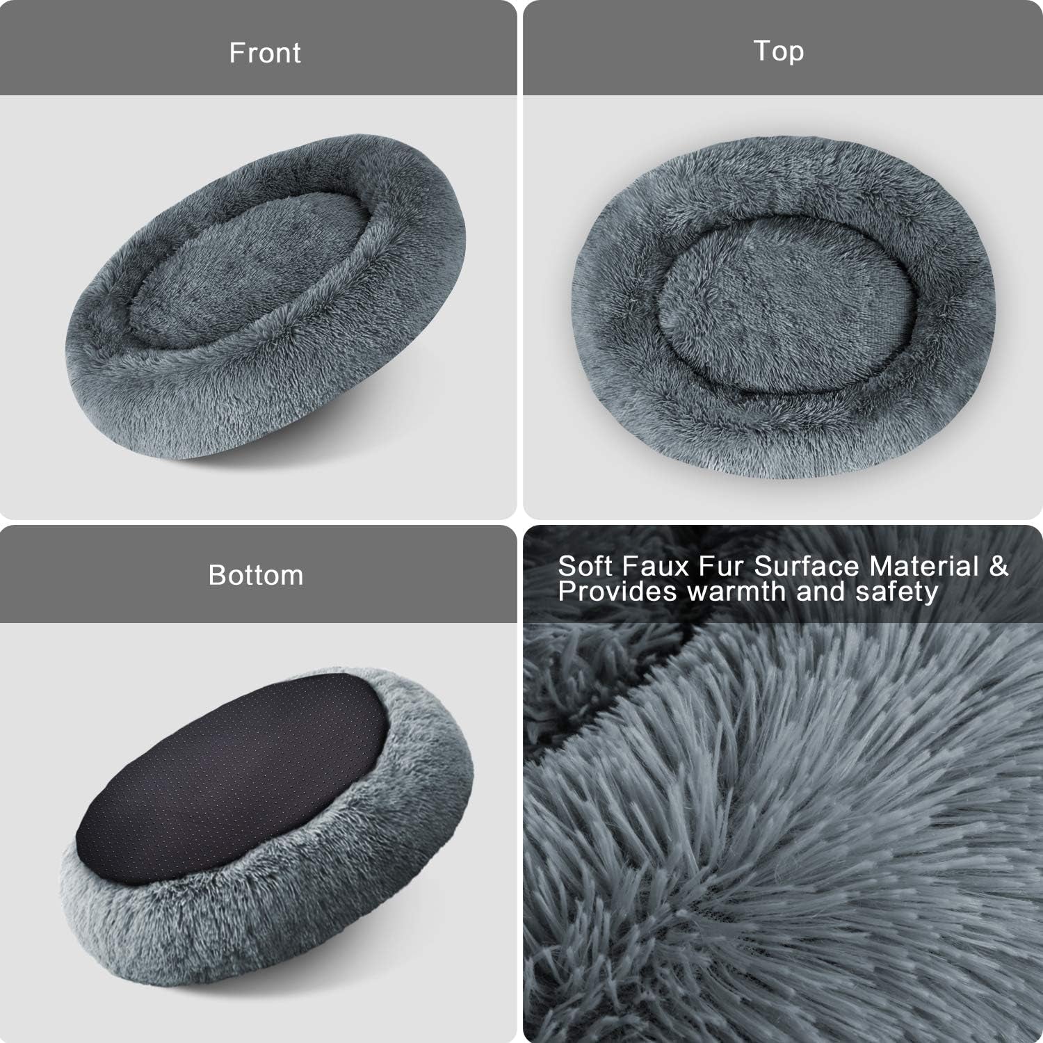 Cuddler Dog Bed | Soft Faux Fur Surface Material | Donut Pillow Bed, Machine Washable | Non-Slip Bottom | Delicate Edge