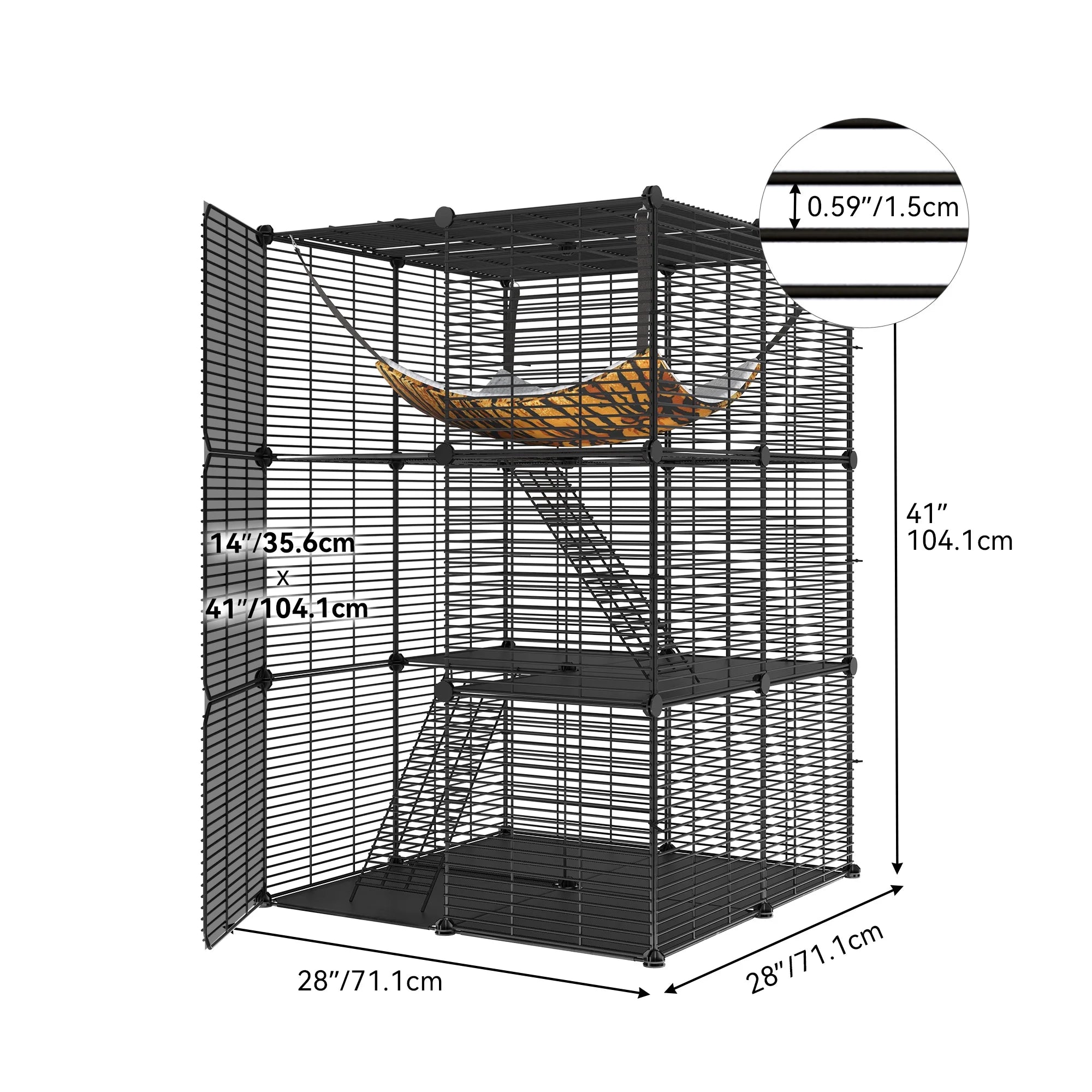 Indoor Cat Cage - DIY Cat Enclosures Metal Playpen with 3 Tiers, Extra Large Hammock, and Sturdy Design