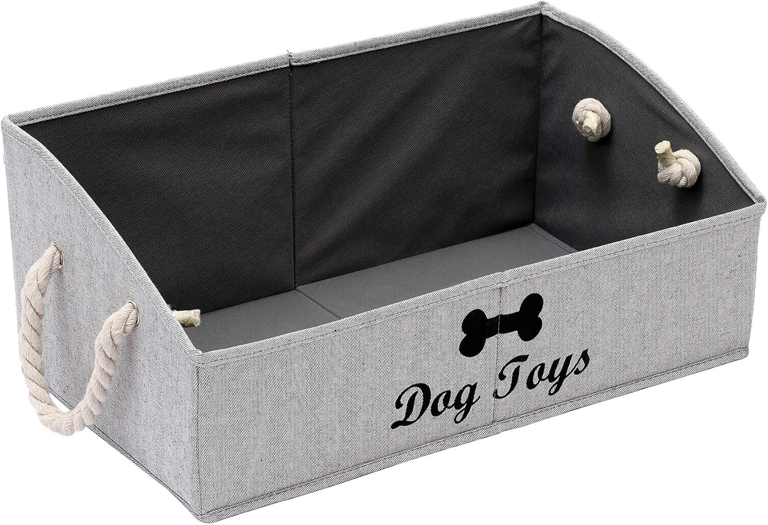 Large Cat Toys Storage Bins - Foldable Fabric Trapezoid Organizer Boxes with Weave Rope Handle, Collapsible Basket for Shelves,Cat Toys,Cat Apparel & Accessories(Gray-Cat)
