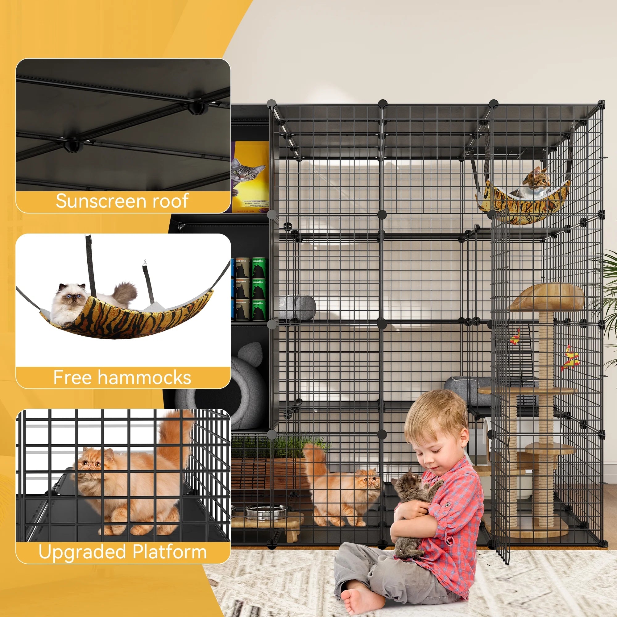 4-Tiers Cat Cages with Storage Cube DIY Catio Outdoor Cat Enclosures Metal Cat Playpen with Free Hammock Ideal for 1-4 Cats