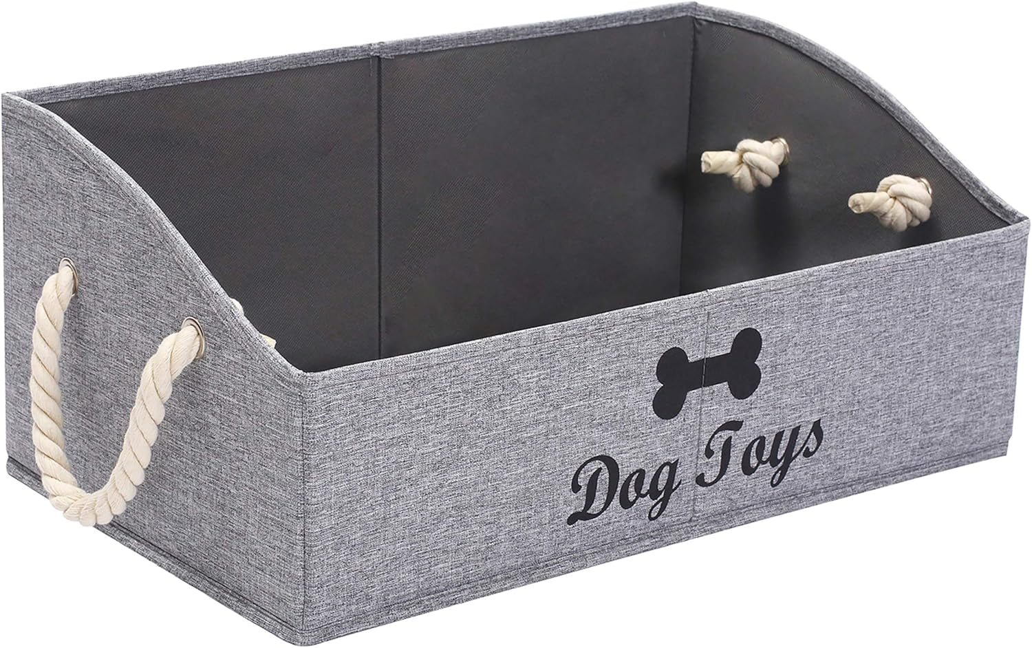 Large Cat Toys Storage Bins - Foldable Fabric Trapezoid Organizer Boxes with Weave Rope Handle, Collapsible Basket for Shelves,Cat Toys,Cat Apparel & Accessories(Gray-Cat)