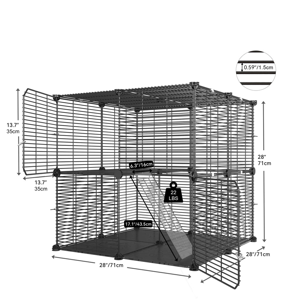 2-Tier Cat Cage,Indoor Pet Cage,Diy Pet Playpen Metal Kennel for 1-2 Cats, Ferrets, Chinchillas, Rabbits, Small Animals, Kittens,Travel and Camping