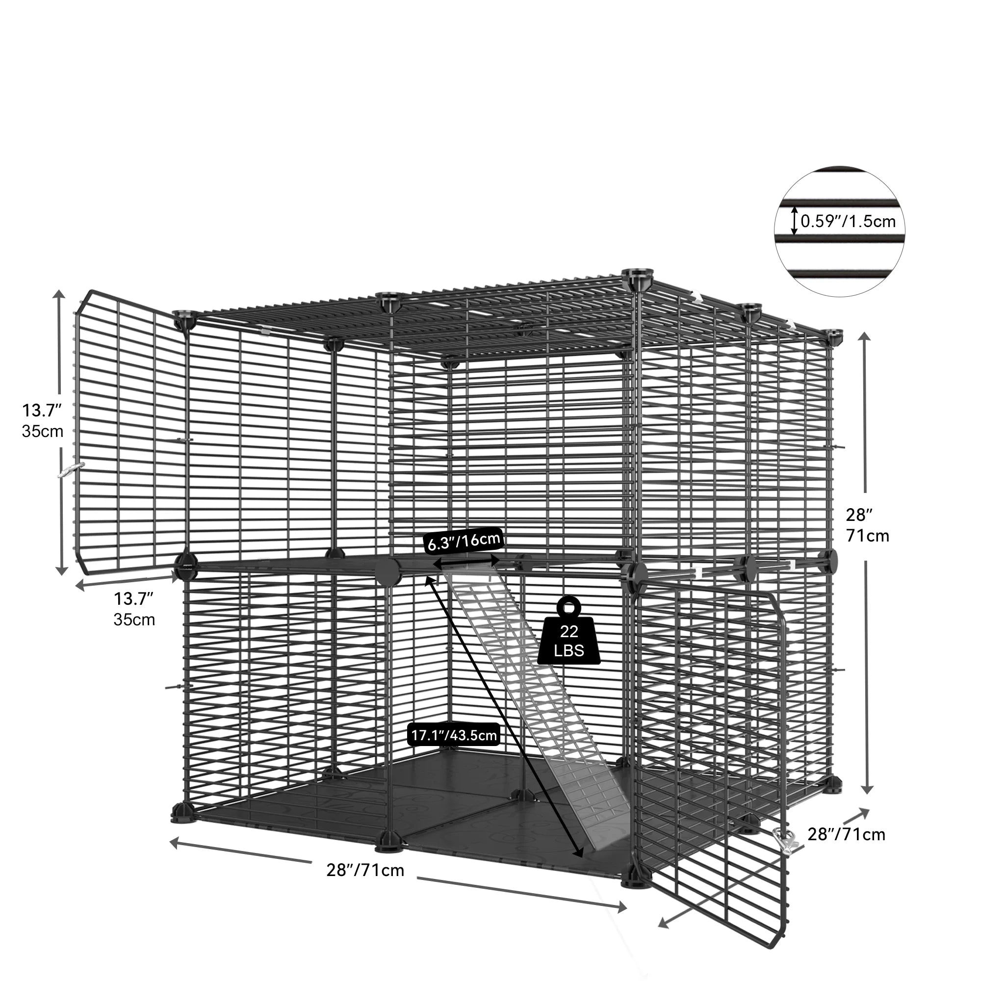 2-Tier Cat Cage,Indoor Pet Cage,Diy Pet Playpen Metal Kennel for 1-2 Cats, Ferrets, Chinchillas, Rabbits, Small Animals, Kittens,Travel and Camping