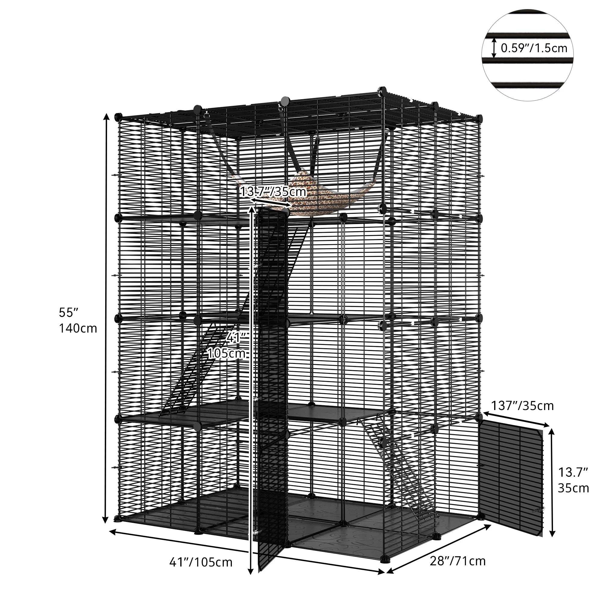 Cat Cage Indoor Large with Hammock 4 Tier Outdoor Cat Enclosure Catio Metal Kennels for 1-3 Cats, DIY Detachable Pet Playpen, Black