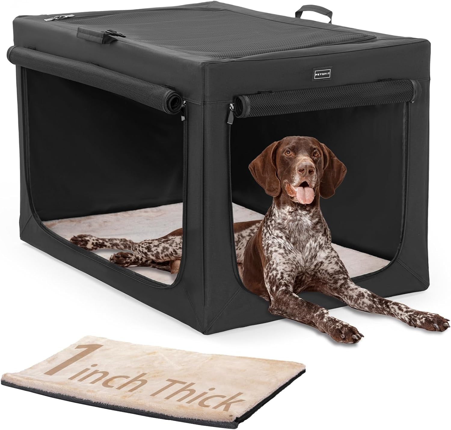 Portable Dog Crate, Soft Dog Crate - 24 Inch Easy Set-Up, Light, Sturdy, Comfy inside with Thicken Mat, Collapsible Crate for Home and Travel Black