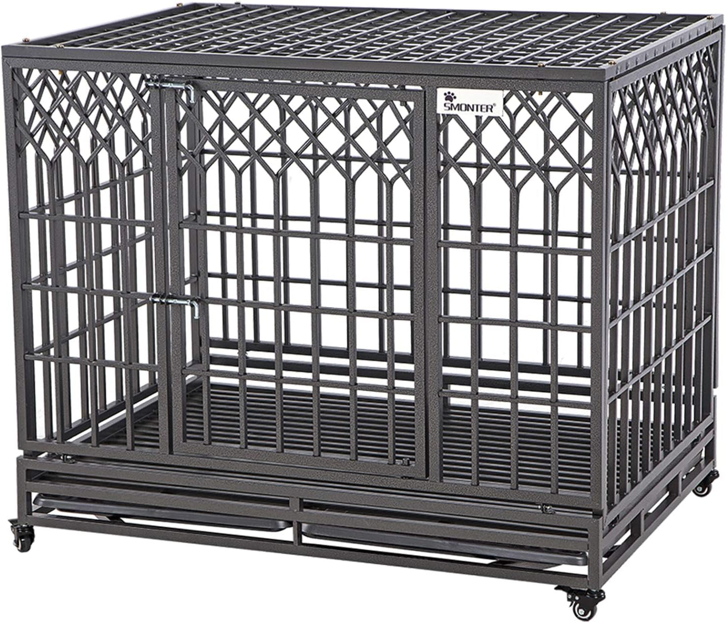 Heavy Duty Dog Cage for Large Dog Strong Metal Kennel and Crate Pet Playpen with Three Doors, Four Wheels,38 Inch,Y Shape,Silver … … …