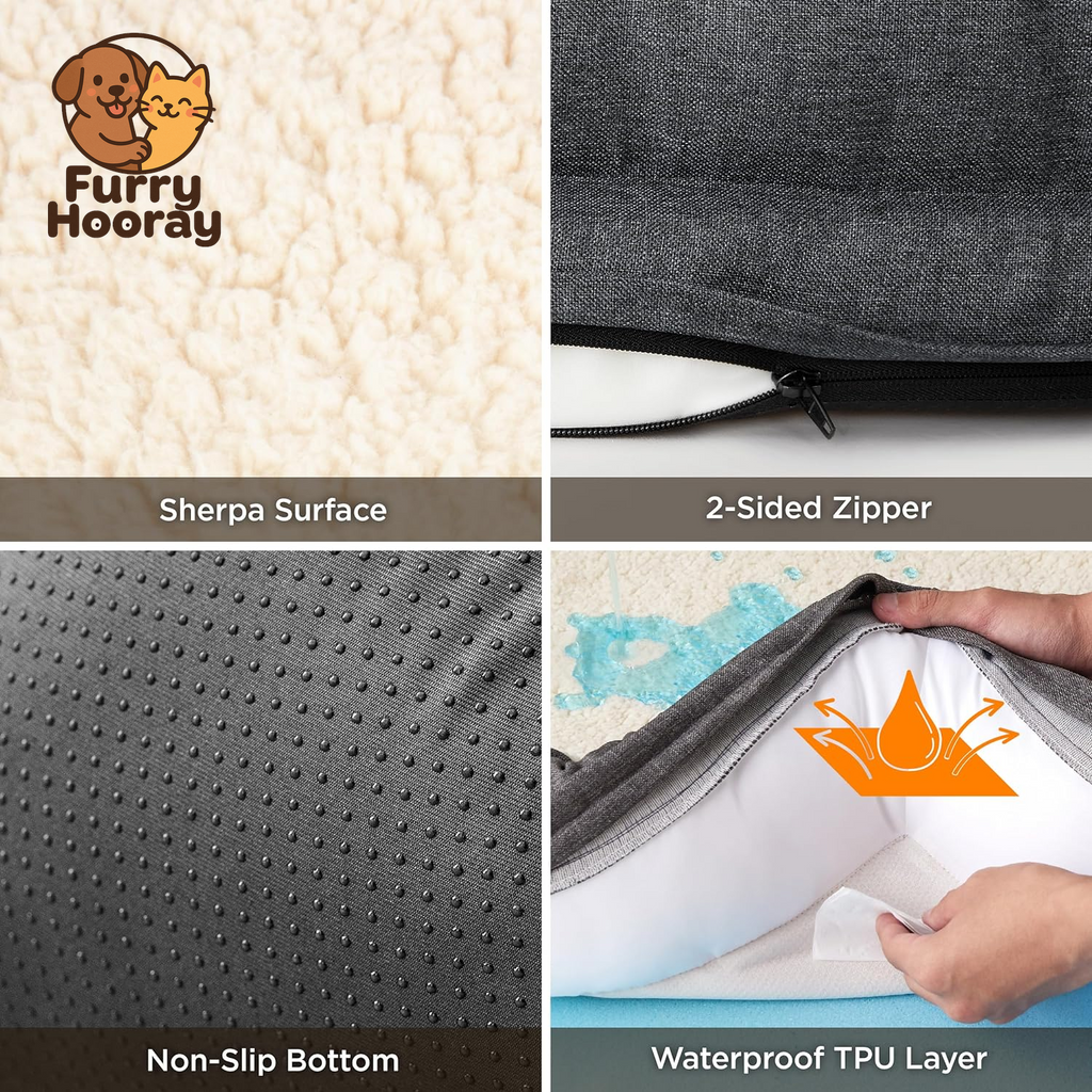 Memory Foam Dog Bed for Medium Dogs - Orthopedic Egg&Memory Foam Dog Sofa Bed with Soft Sherpa Surface, Bolster Pet Couch with Removable Washable Cover,Waterproof Layer and Nonskid Bottom,Grey