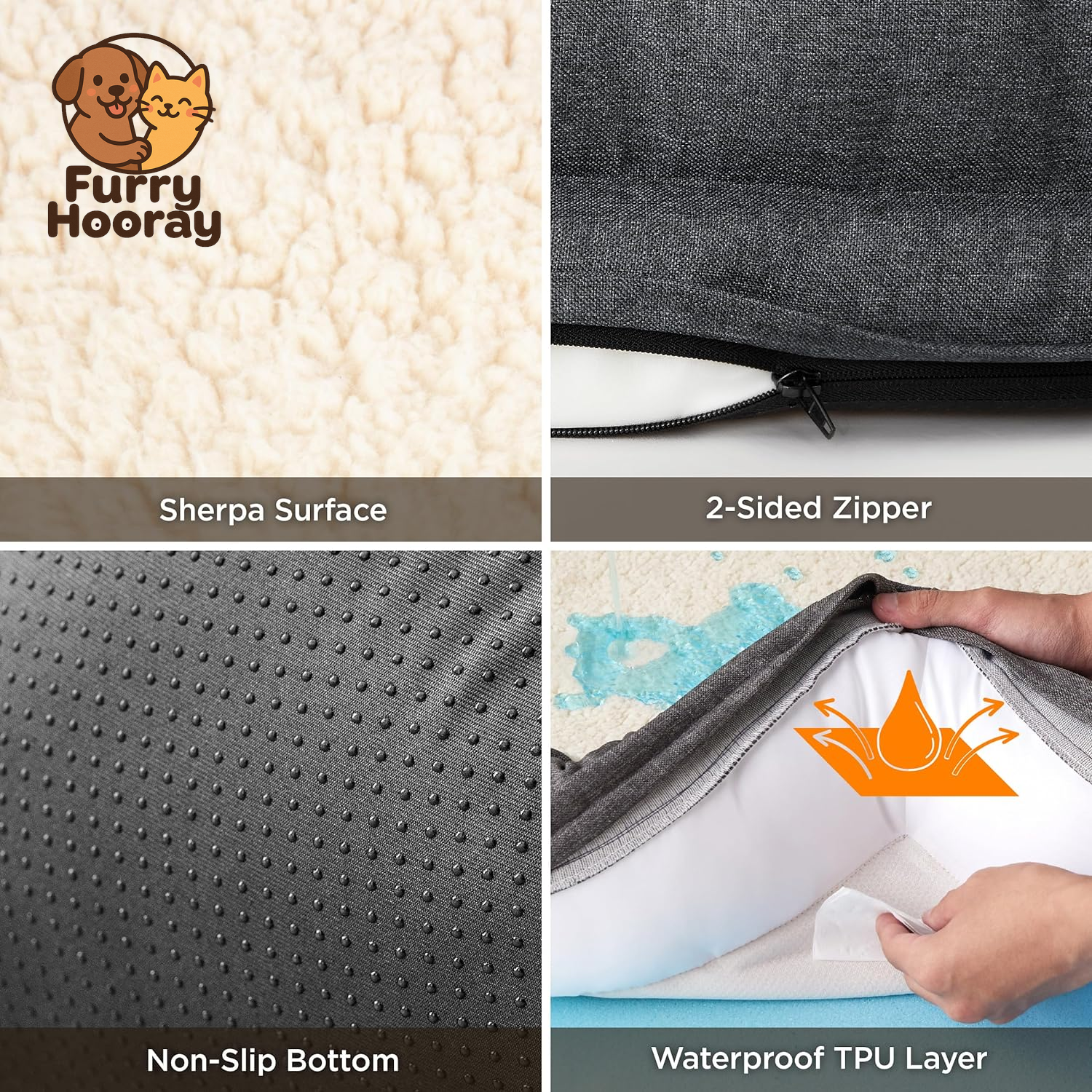 Memory Foam Dog Bed for Medium Dogs - Orthopedic Egg&Memory Foam Dog Sofa Bed with Soft Sherpa Surface, Bolster Pet Couch with Removable Washable Cover,Waterproof Layer and Nonskid Bottom,Grey