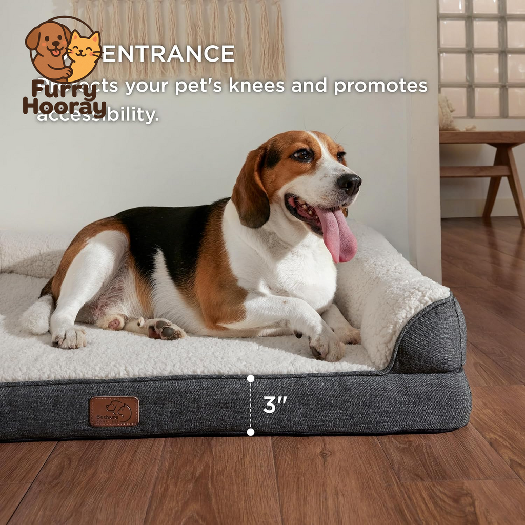 Memory Foam Dog Bed for Medium Dogs - Orthopedic Egg&Memory Foam Dog Sofa Bed with Soft Sherpa Surface, Bolster Pet Couch with Removable Washable Cover,Waterproof Layer and Nonskid Bottom,Grey