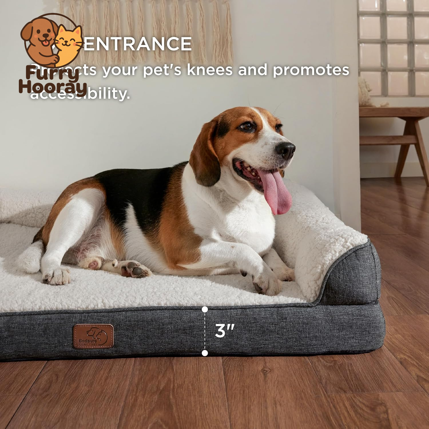 Memory Foam Dog Bed for Medium Dogs - Orthopedic Egg&Memory Foam Dog Sofa Bed with Soft Sherpa Surface, Bolster Pet Couch with Removable Washable Cover,Waterproof Layer and Nonskid Bottom,Grey