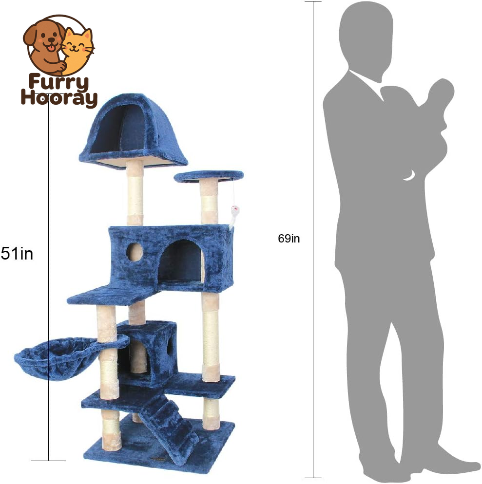 Cat Tree Flannelette Cat Climber Pet Condo Furniture Multi-Level Activity Tree with Sisal Scratching Posts Suitable for Cats and Kittens 51 Inches High Blue