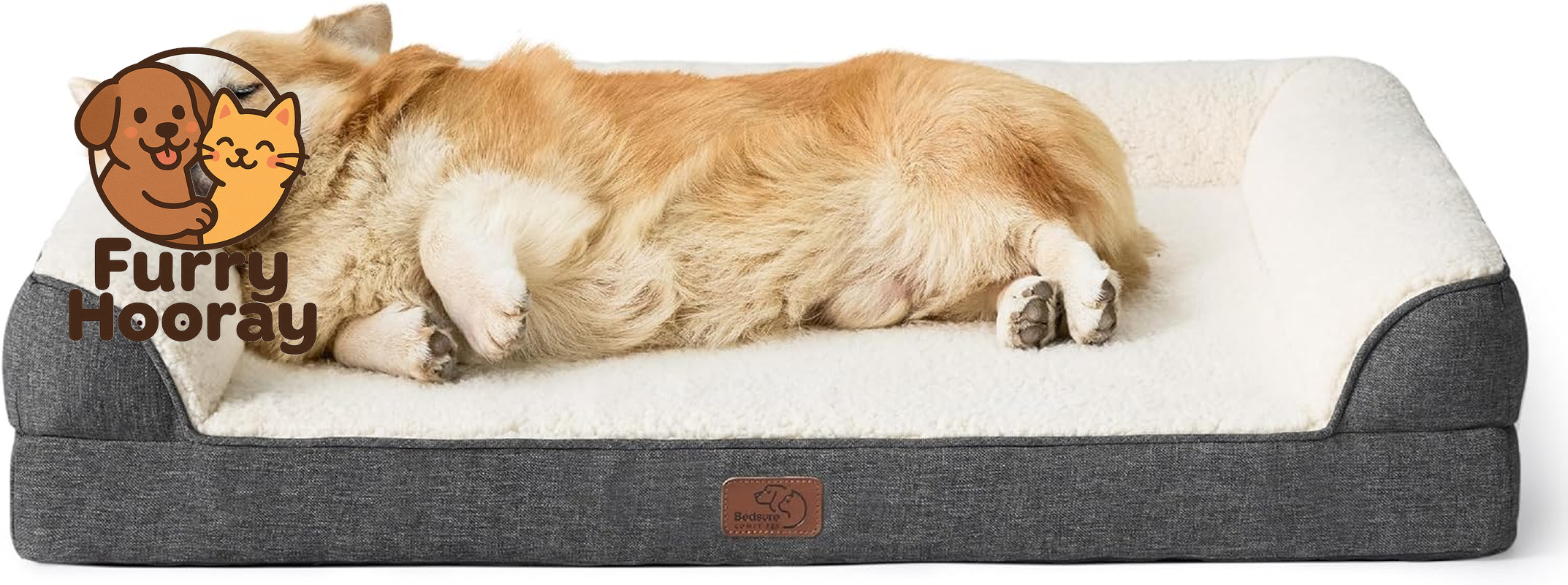Memory Foam Dog Bed for Medium Dogs - Orthopedic Egg&Memory Foam Dog Sofa Bed with Soft Sherpa Surface, Bolster Pet Couch with Removable Washable Cover,Waterproof Layer and Nonskid Bottom,Grey