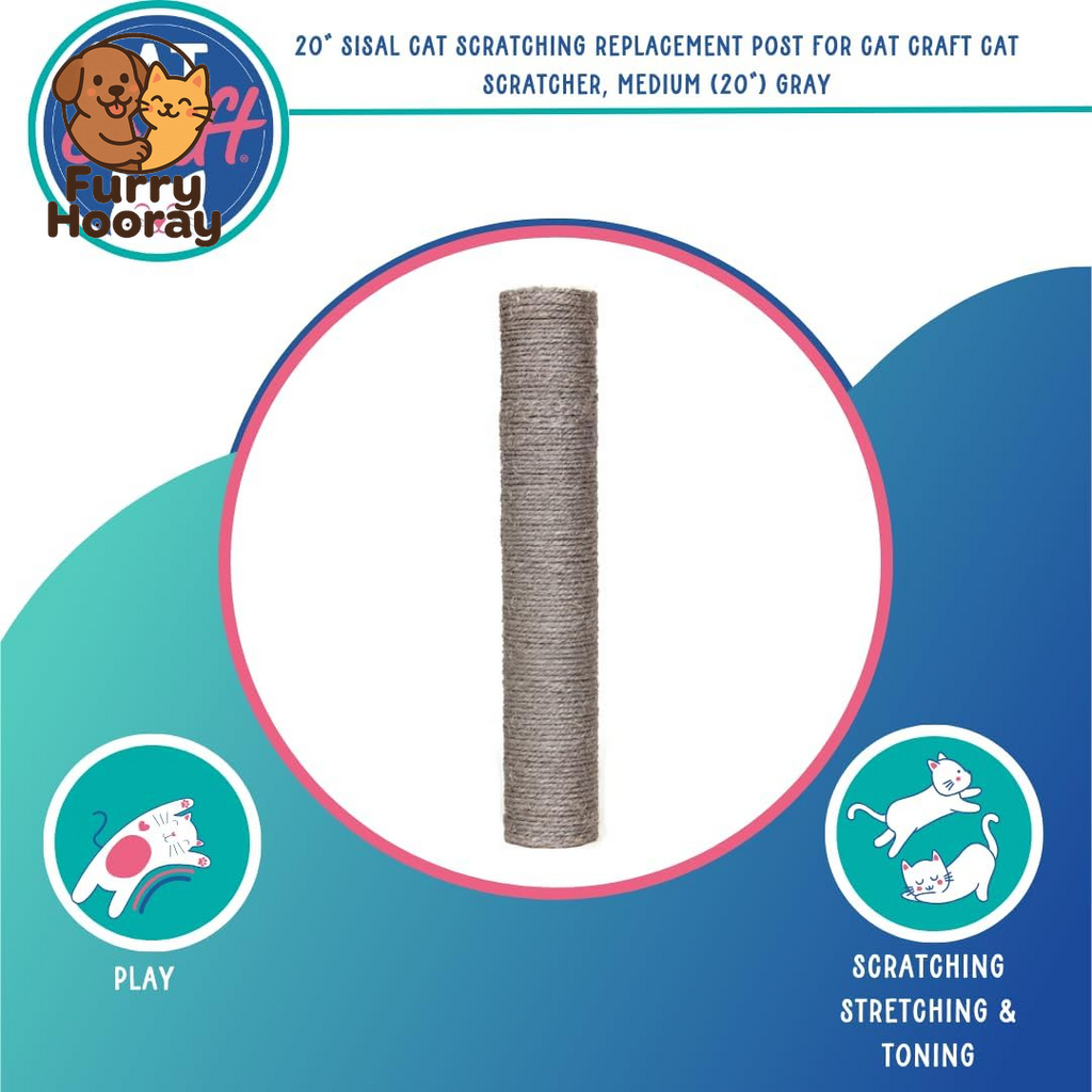 Replacement Sisal Cat Scratching Post 20" | Replacement Part & Extension Post, Grey