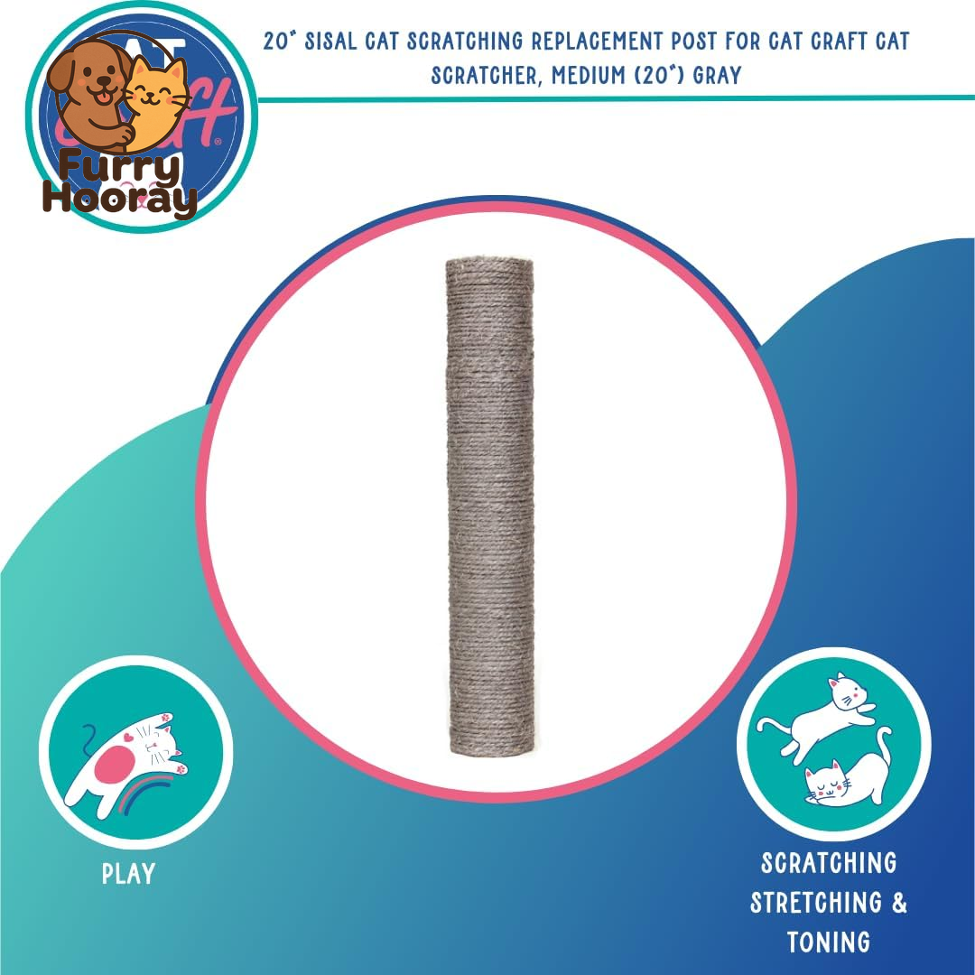 Replacement Sisal Cat Scratching Post 20" | Replacement Part & Extension Post, Grey