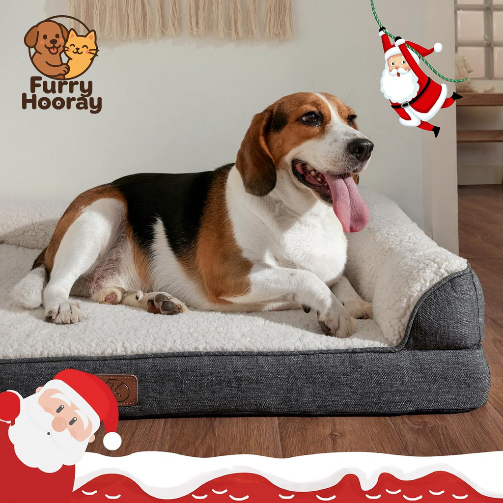 Memory Foam Dog Bed for Medium Dogs - Orthopedic Egg&Memory Foam Dog Sofa Bed with Soft Sherpa Surface, Bolster Pet Couch with Removable Washable Cover,Waterproof Layer and Nonskid Bottom,Grey