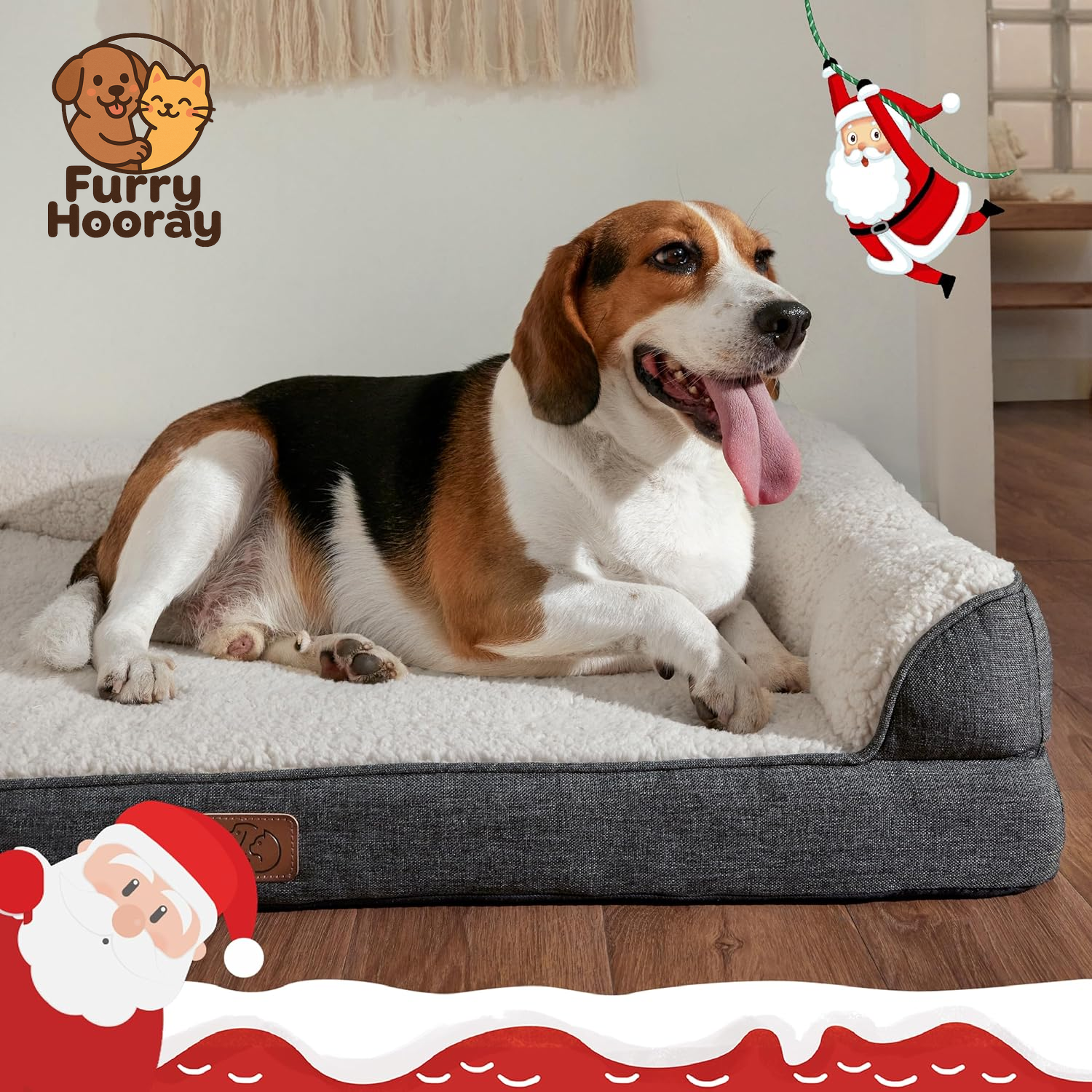 Memory Foam Dog Bed for Medium Dogs - Orthopedic Egg&Memory Foam Dog Sofa Bed with Soft Sherpa Surface, Bolster Pet Couch with Removable Washable Cover,Waterproof Layer and Nonskid Bottom,Grey