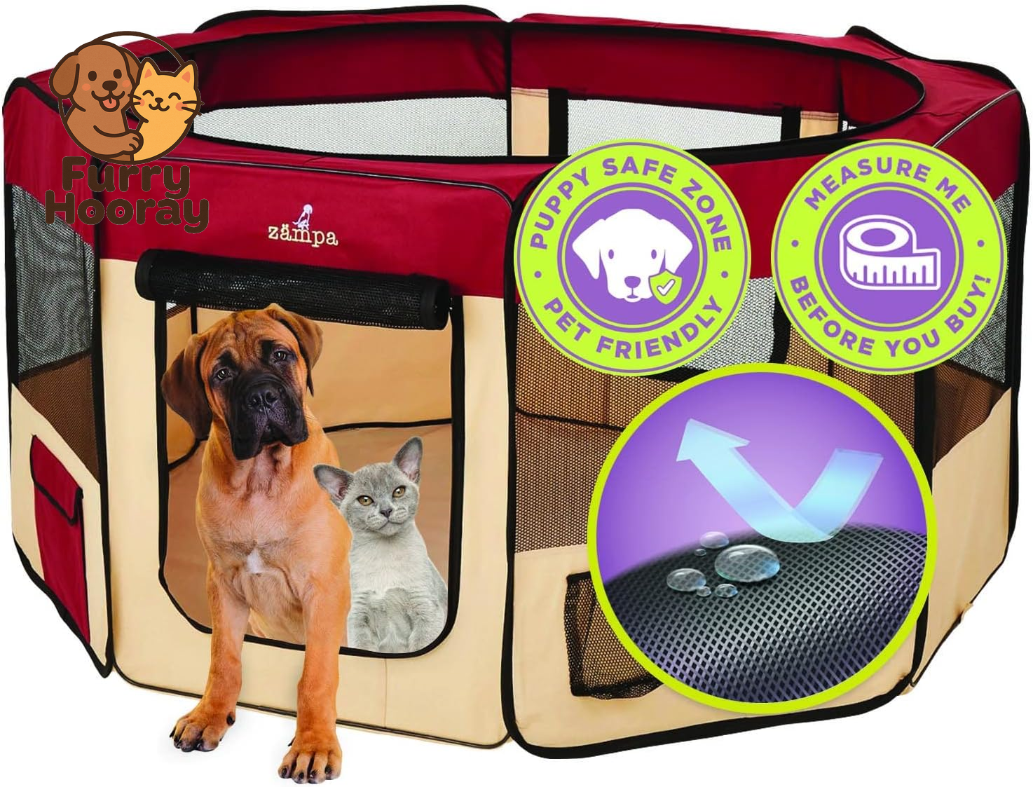Dog Playpen Medium 45"X45"X24" Pop up Portable Playpen for Dogs and Cat, Foldable | Indoor/Outdoor Pen & Travel Pet Carrier + Carrying Case.