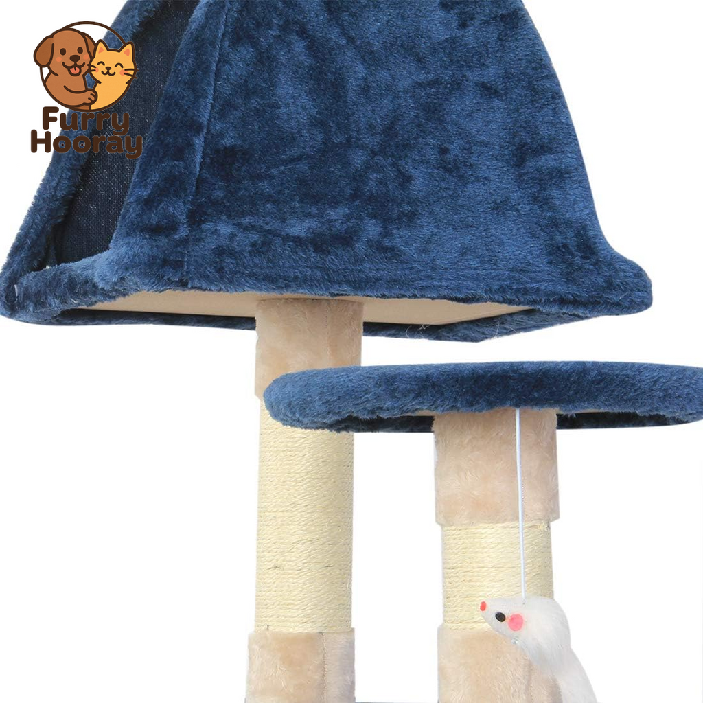 Cat Tree Flannelette Cat Climber Pet Condo Furniture Multi-Level Activity Tree with Sisal Scratching Posts Suitable for Cats and Kittens 51 Inches High Blue